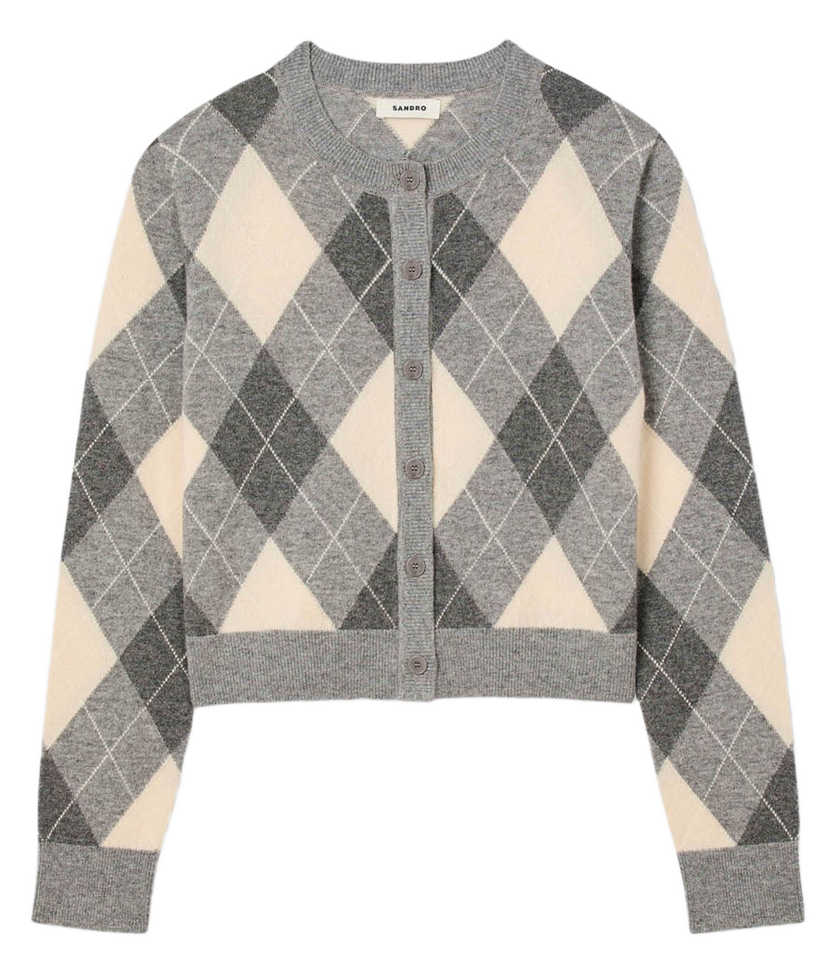 Cardigan court imprimé en laine mélangée SANDRO Gris