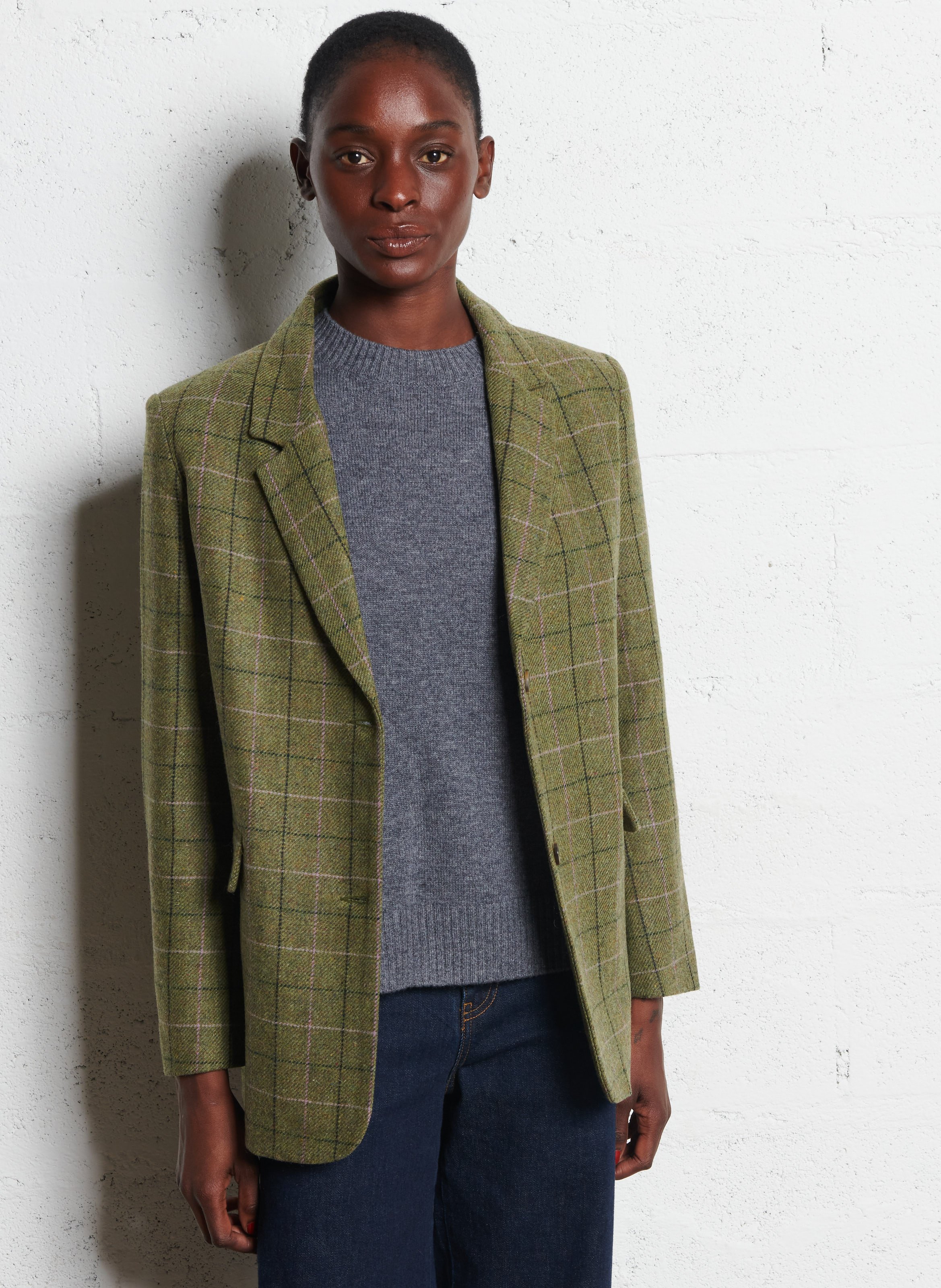 Checked wool blazer DES PETITS HAUTS Green