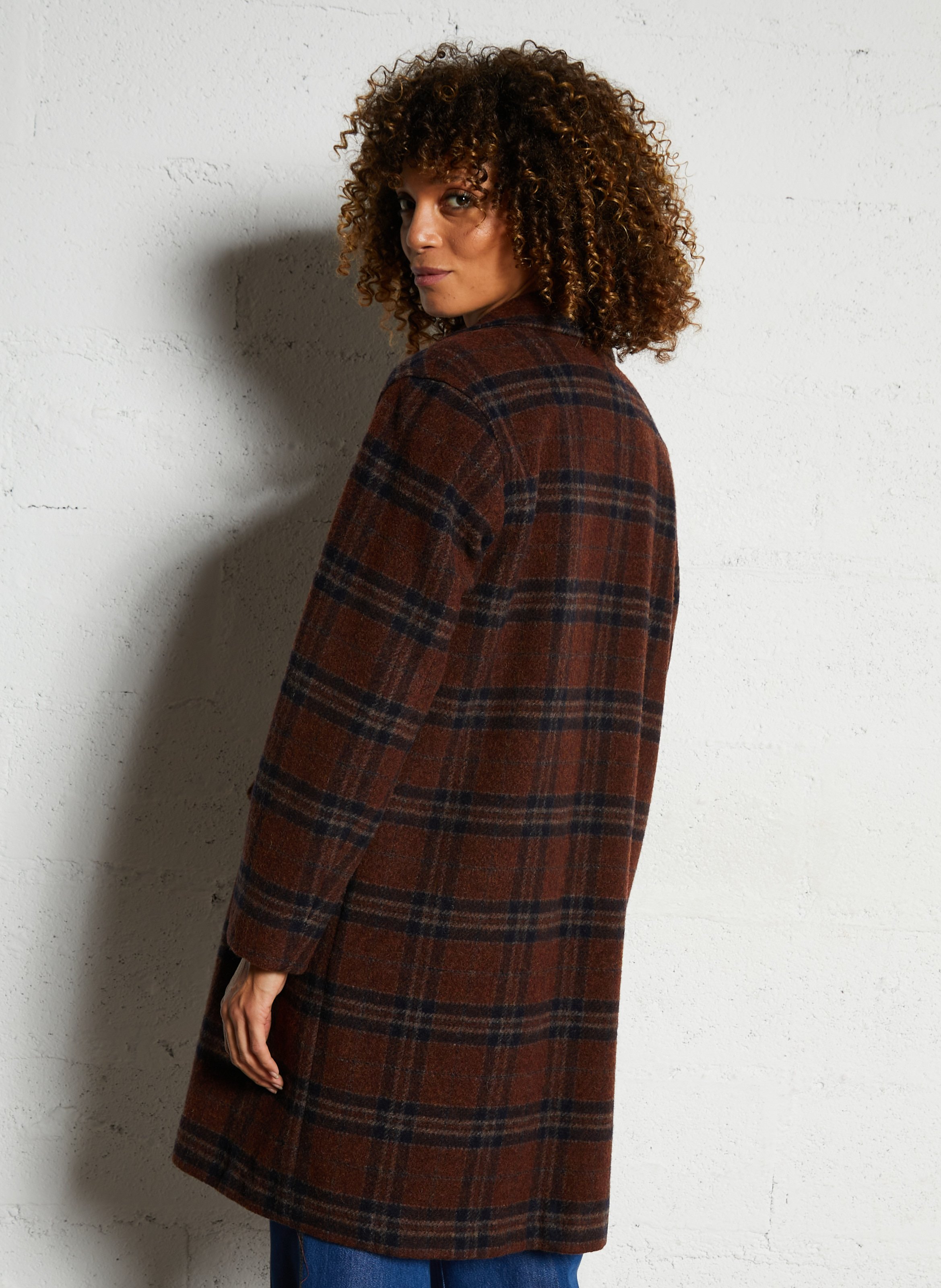 Manteau long col tailleur à carreaux en laine mélangée DIEGA Rouge