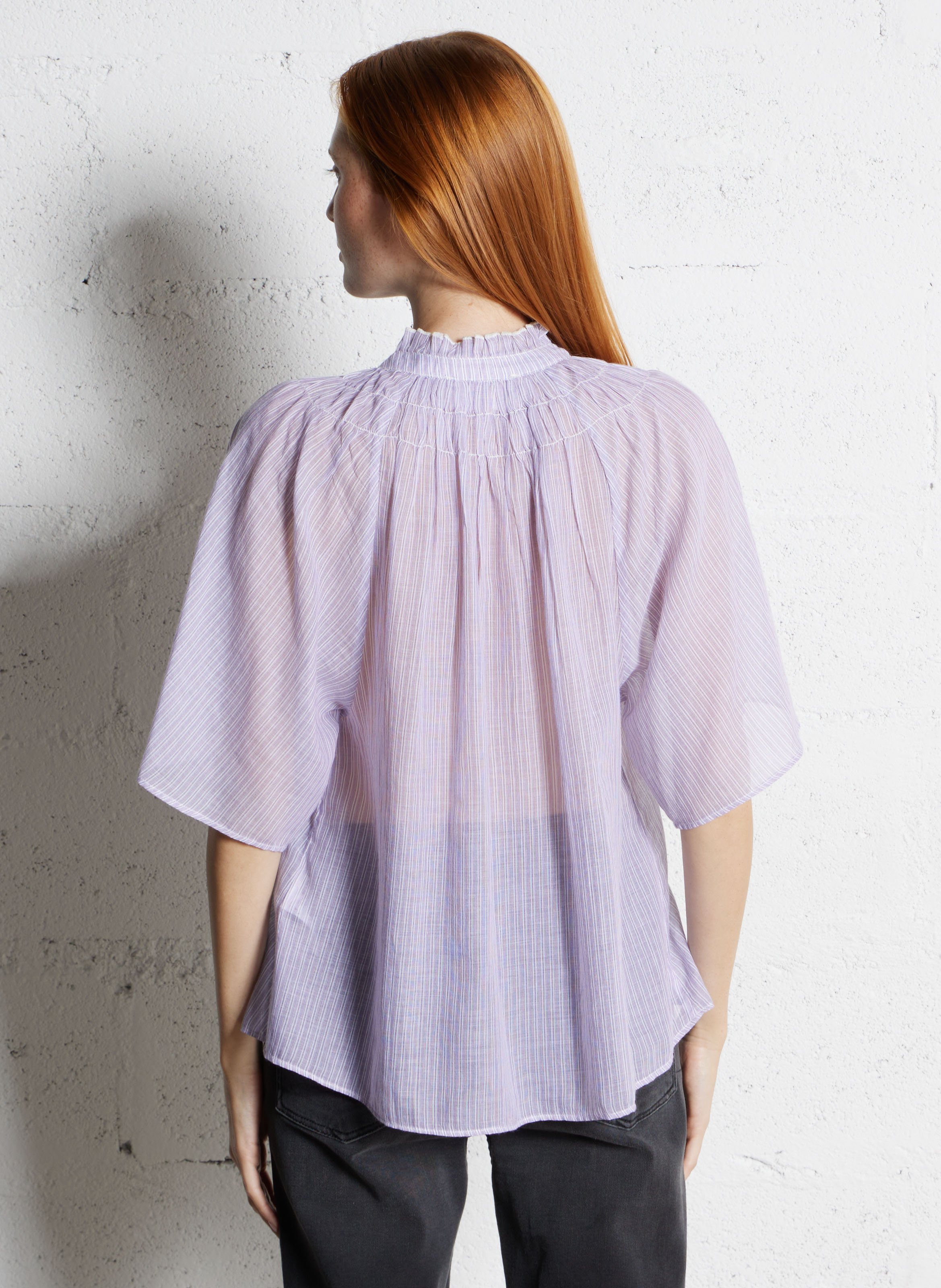 Loose-fit high-neck cotton blouse SUD EXPRESS Purple