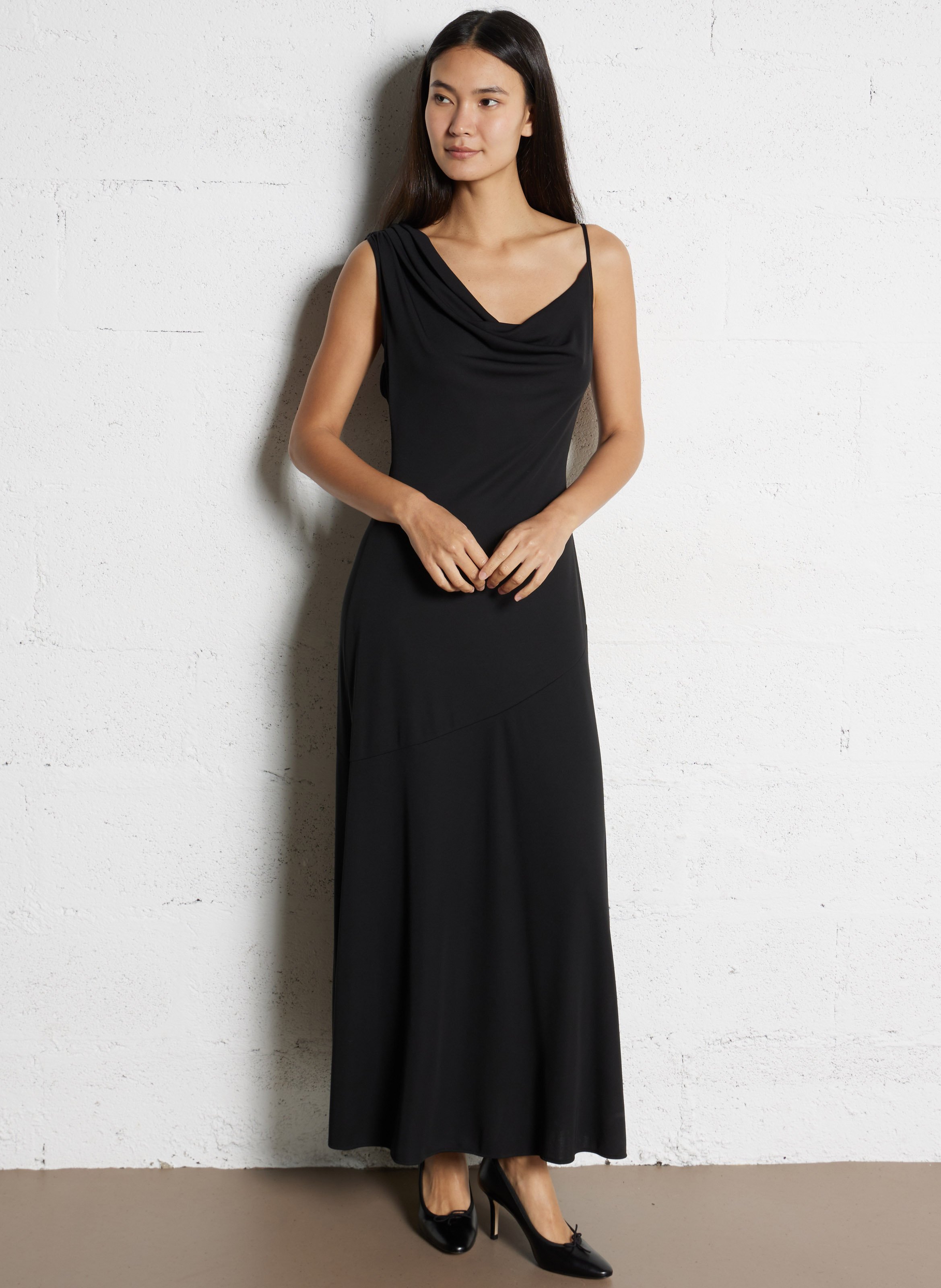 Robe longue col asymétrique  IMPERIAL Noir