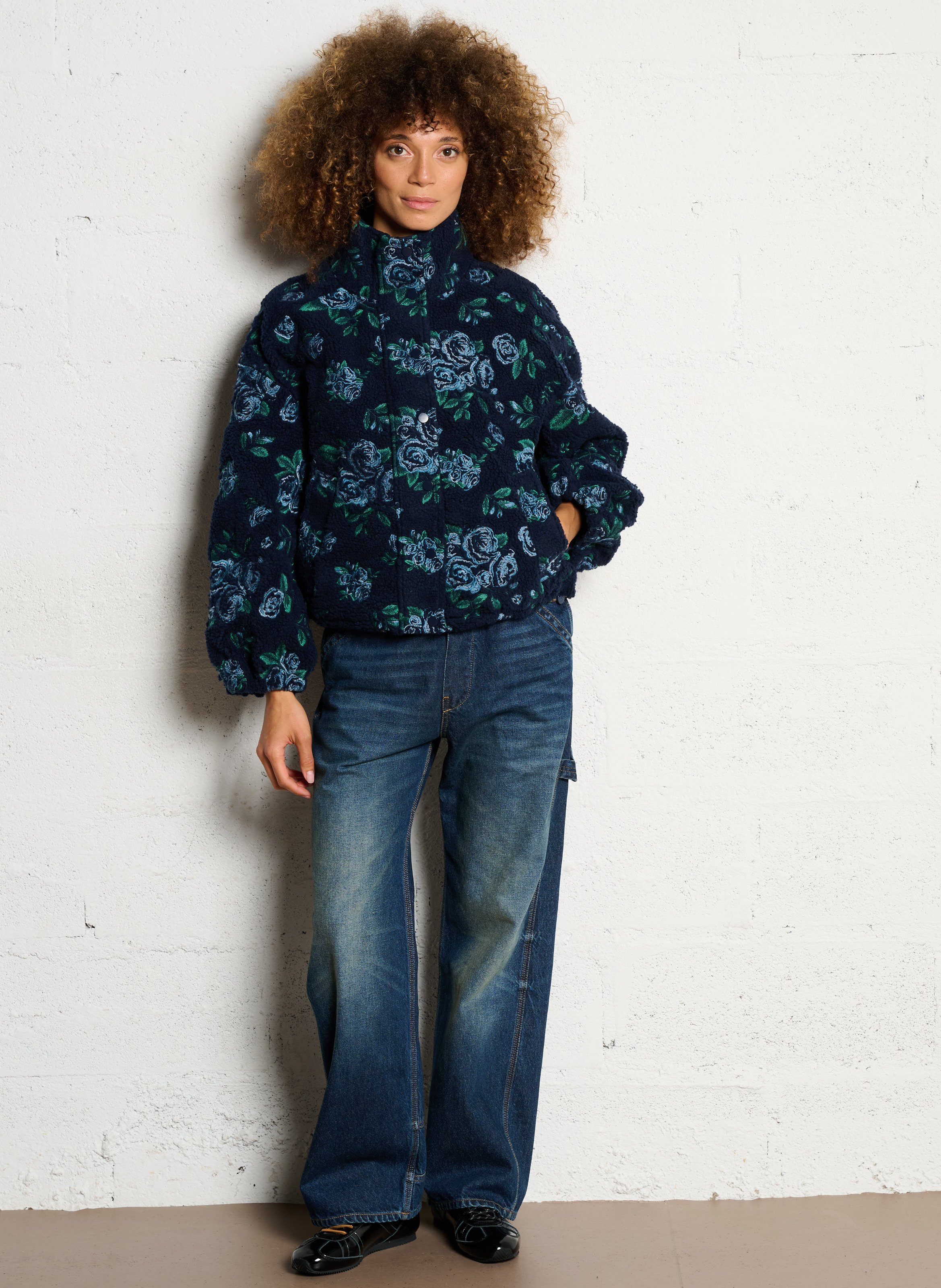 Veste oversize col montant brodée THE TINY BIG SISTER Bleu