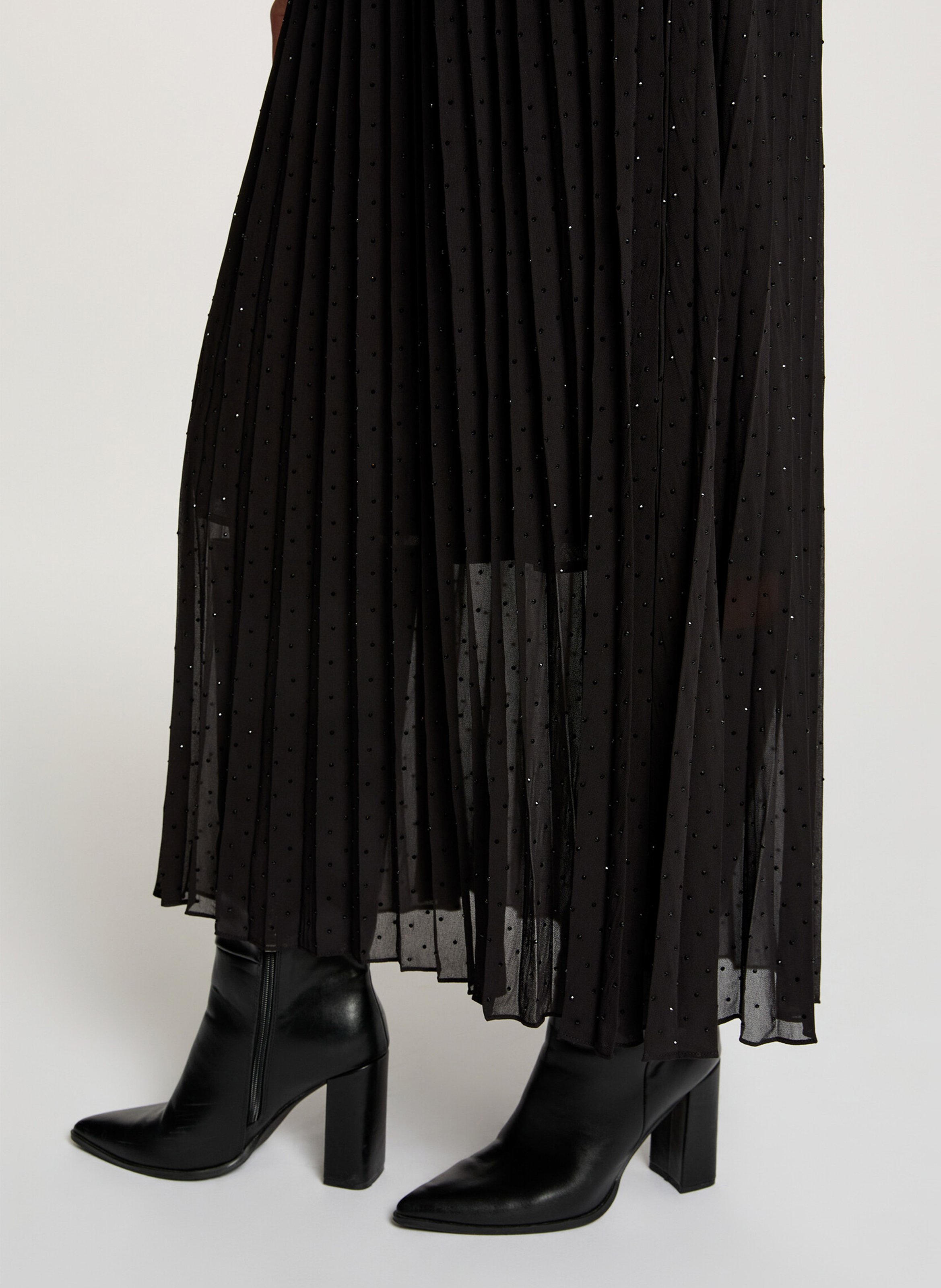 Jupe longue plissée à taille haute MORGAN Noir