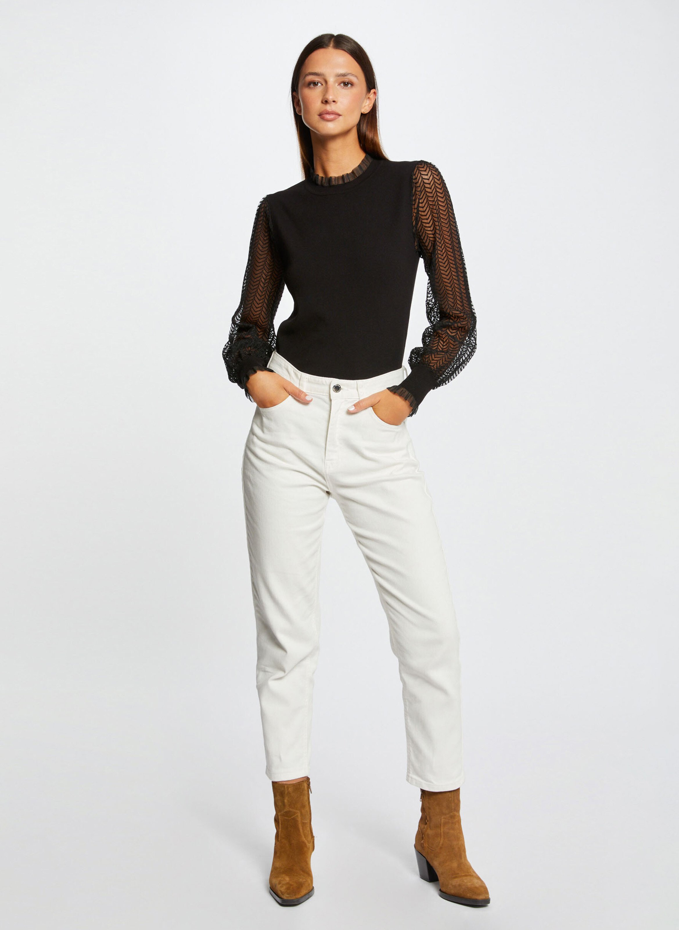 Pull col montant en dentelle MORGAN Noir