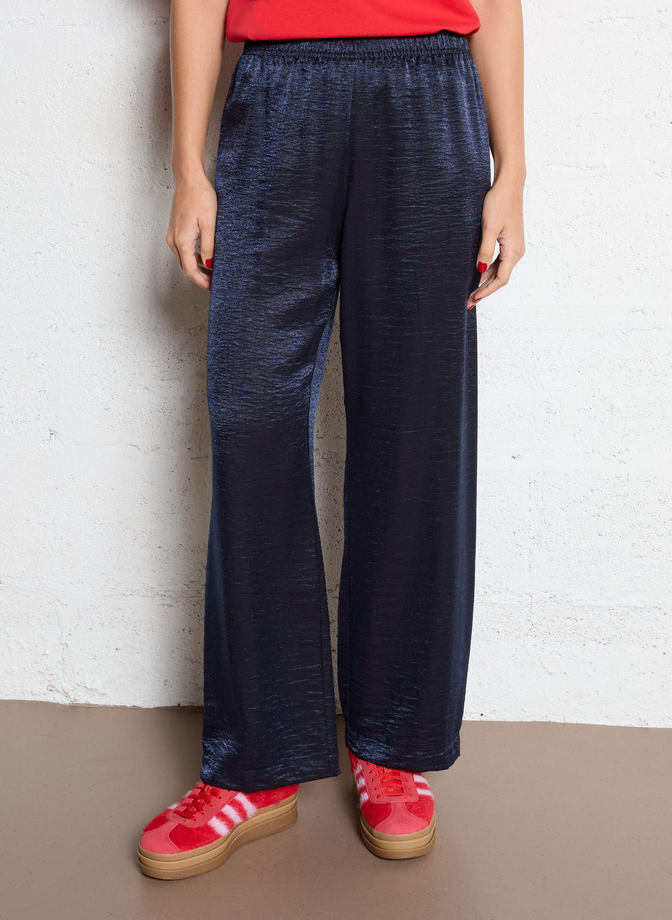 Wide metallic elastic trousers IMPERIAL Blue