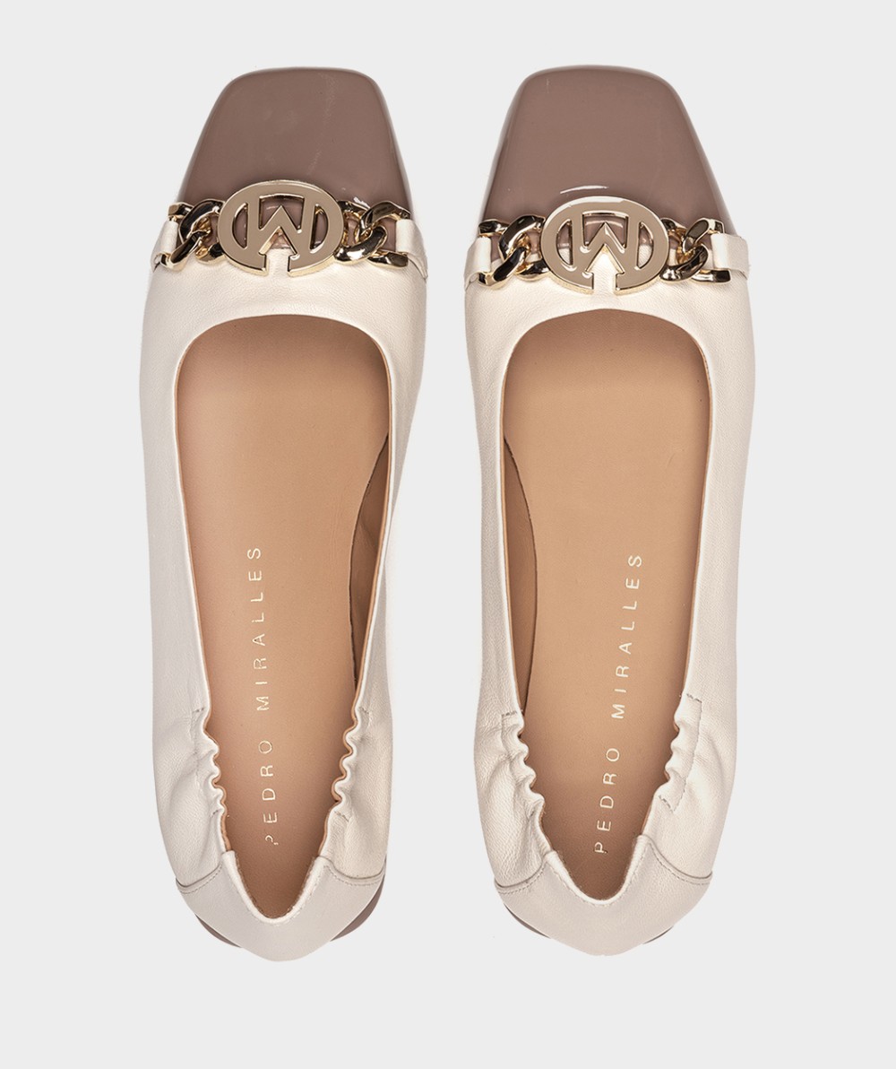 Two-tone leather and patent leather ballet flats PEDRO MIRALLES White