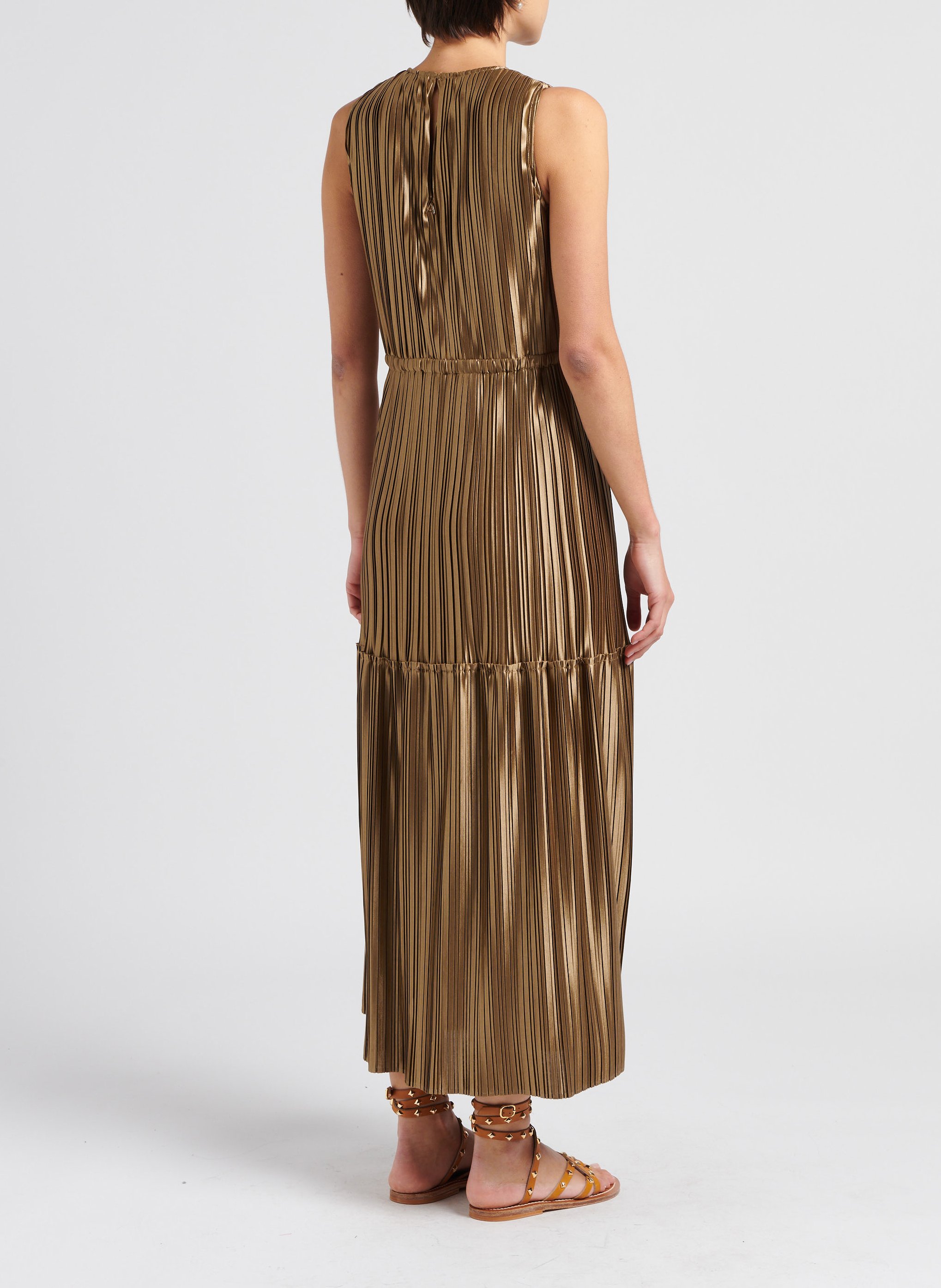 Lange jurk van glinsterende plisséstof TWINSET Goudkleurig