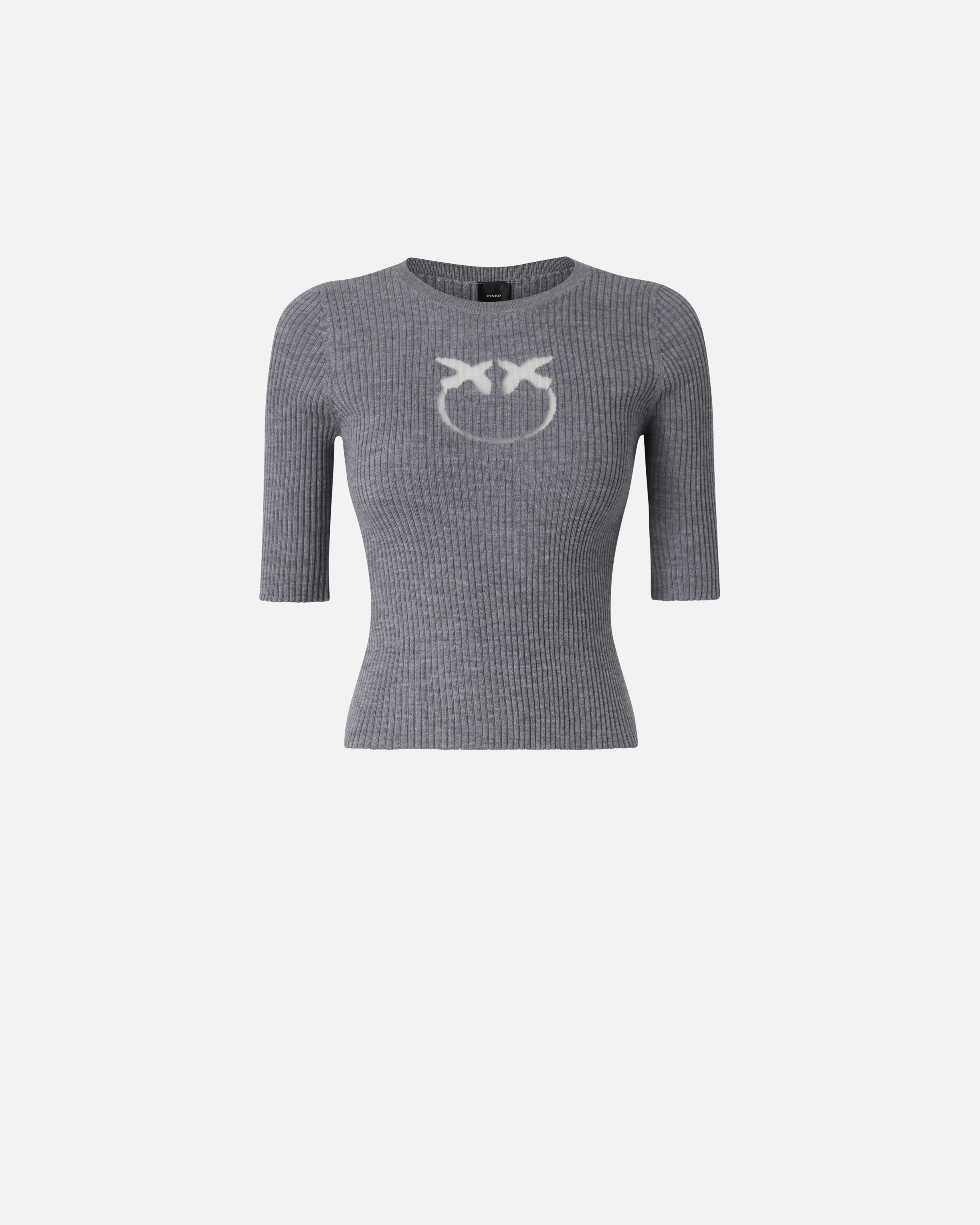 Short-sleeved wool sweater with logo PINKO Grey