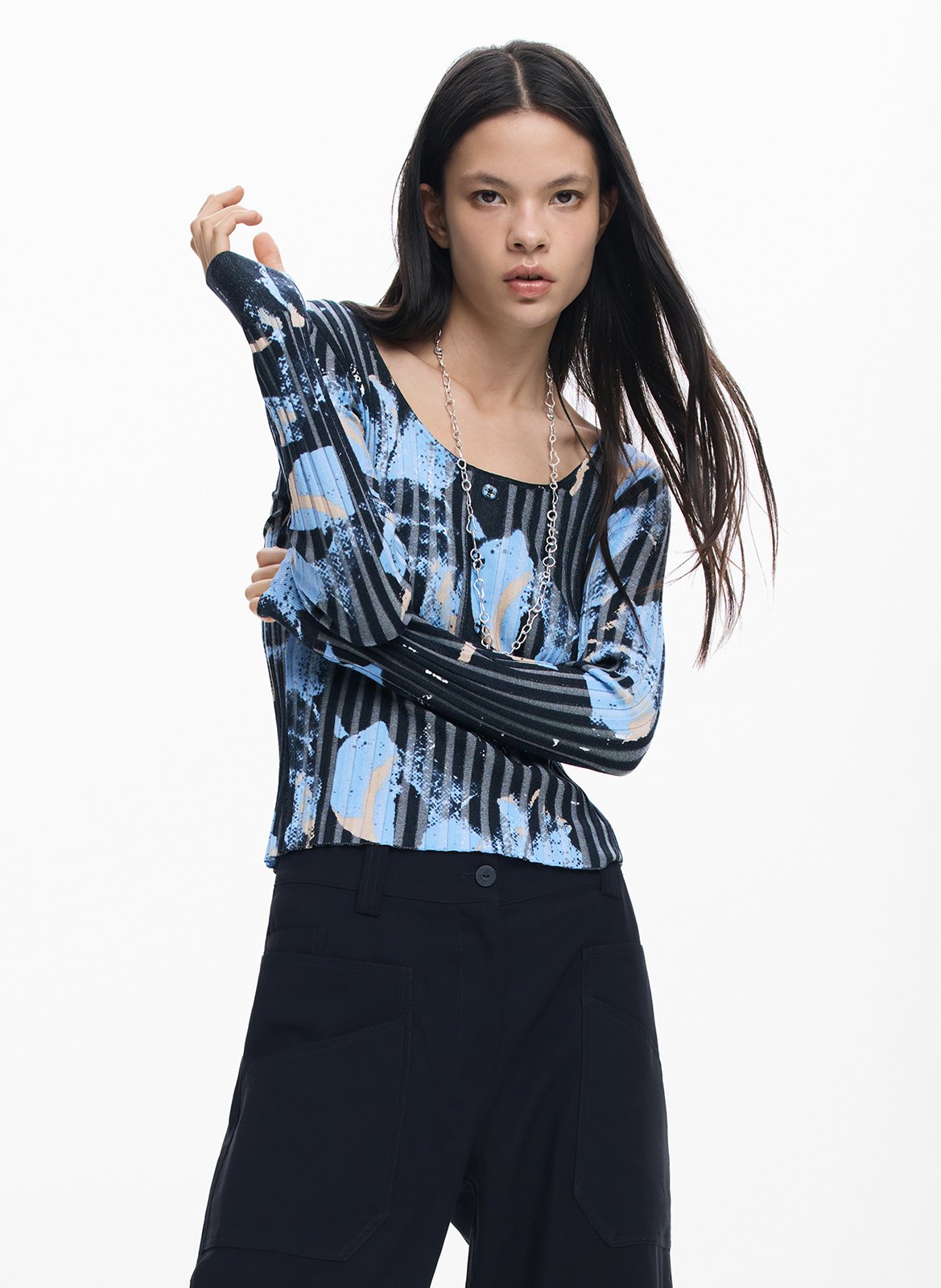 Bedruckter Rundhalspullover DESIGUAL Blau