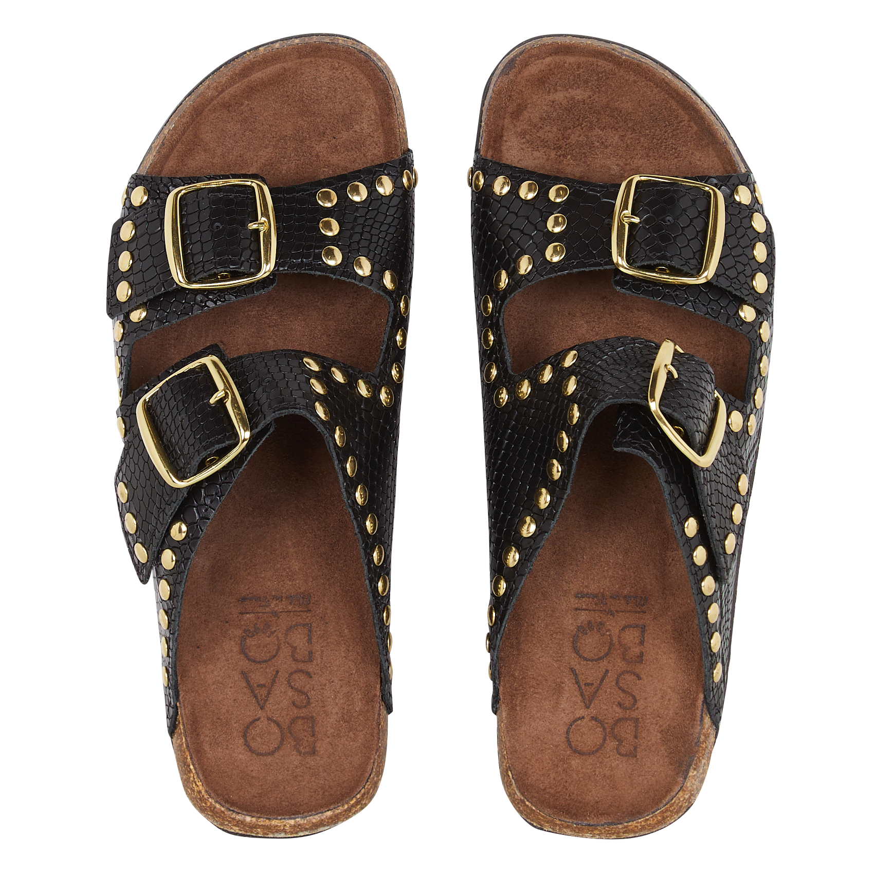 Avarca Berlin - Flache Ledersandalen mit Samt BOSABO Schwarz