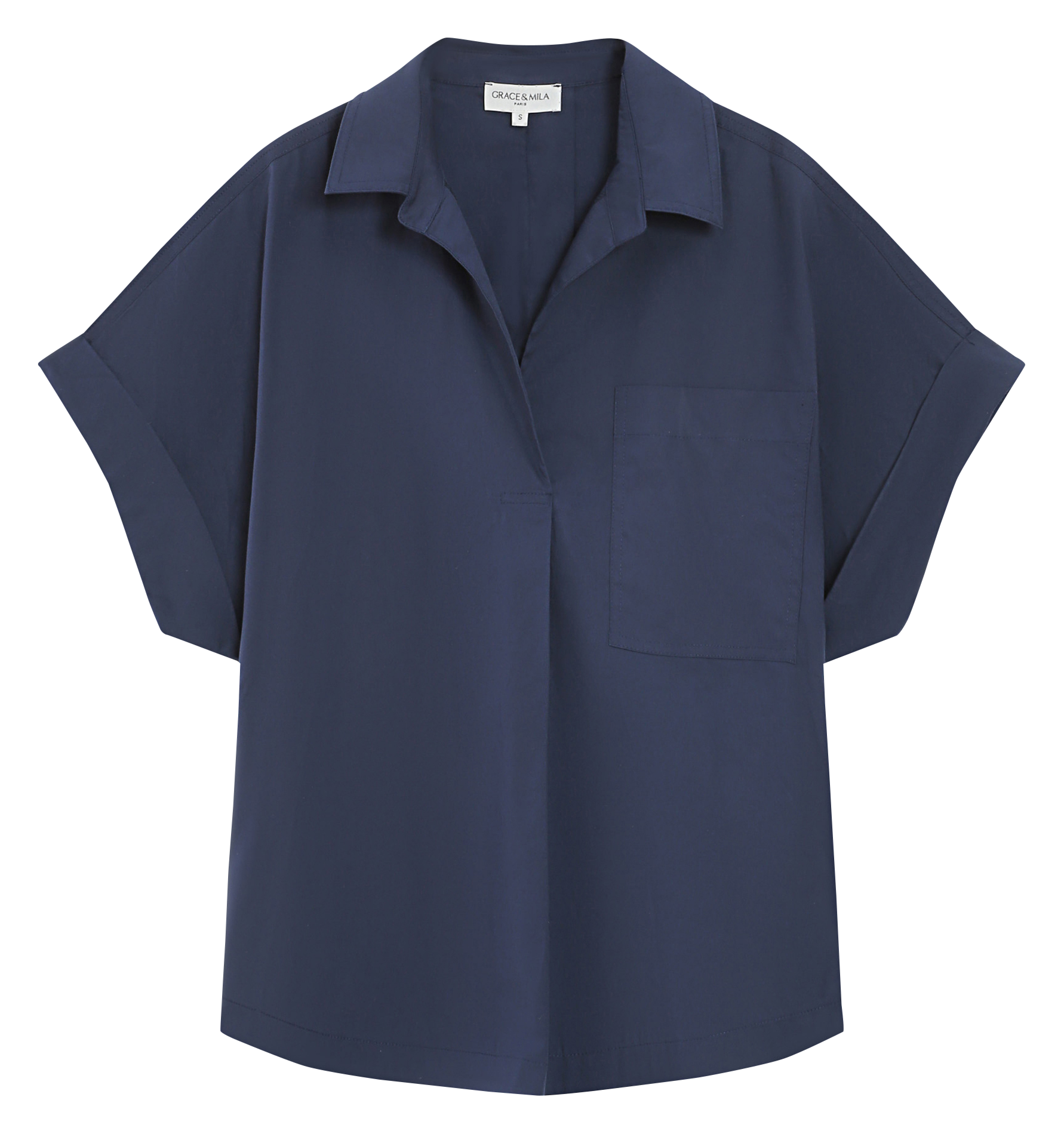 Chemise oversize col classique en coton GRACE ET MILA Bleu