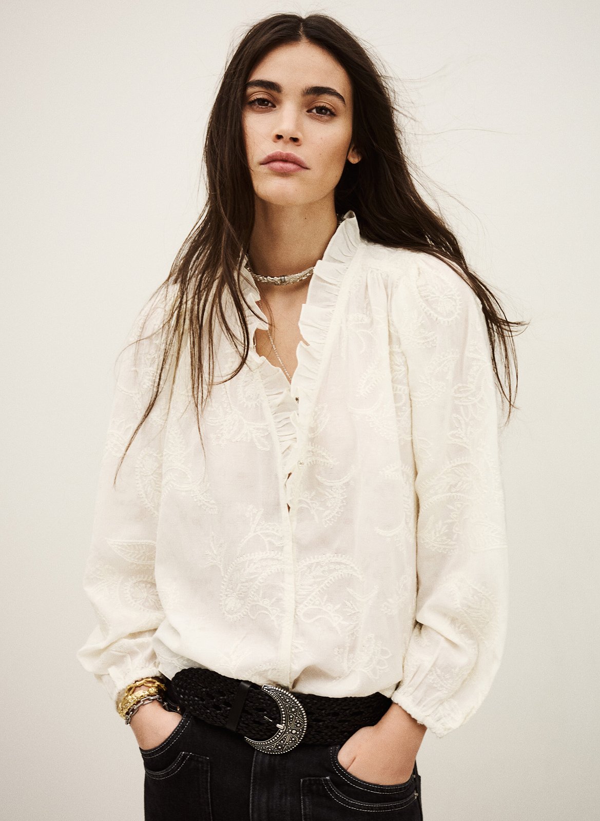 Geborduurde blouse met V-hals BA&SH Beige