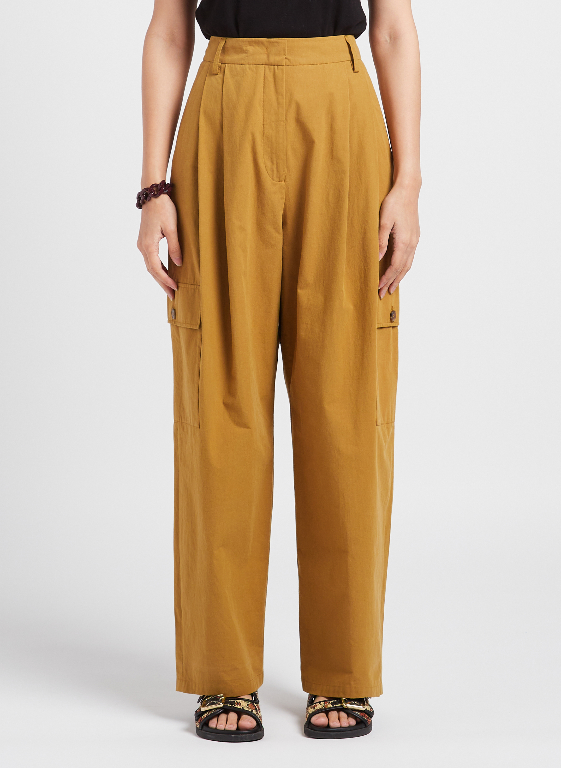 Pantalon cargo large taille haute en coton ATTIC AND BARN Kaki