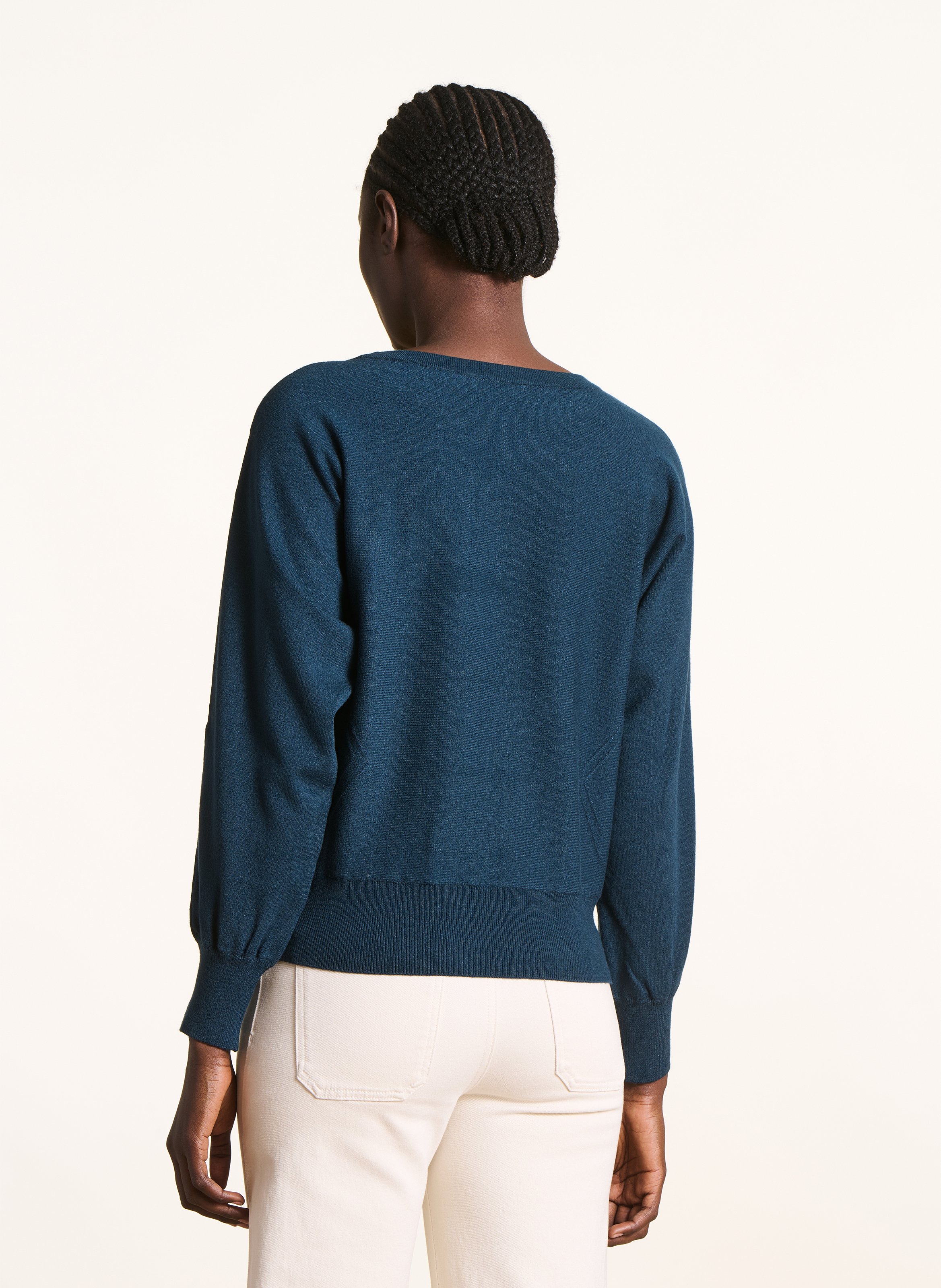 Pull col rond droit en maille LA FEE MARABOUTEE Bleu