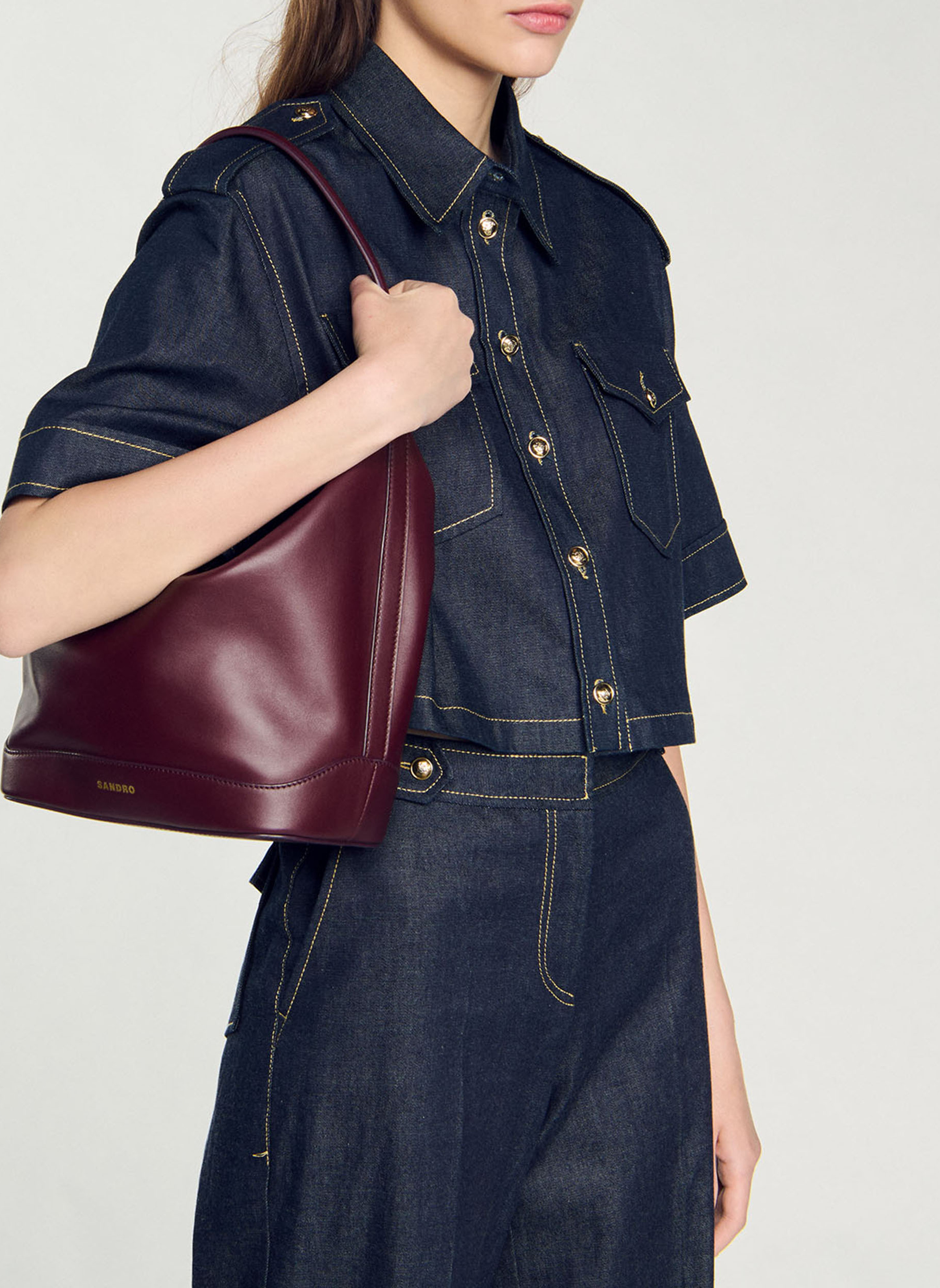 Corina leather bucket bag SANDRO Red