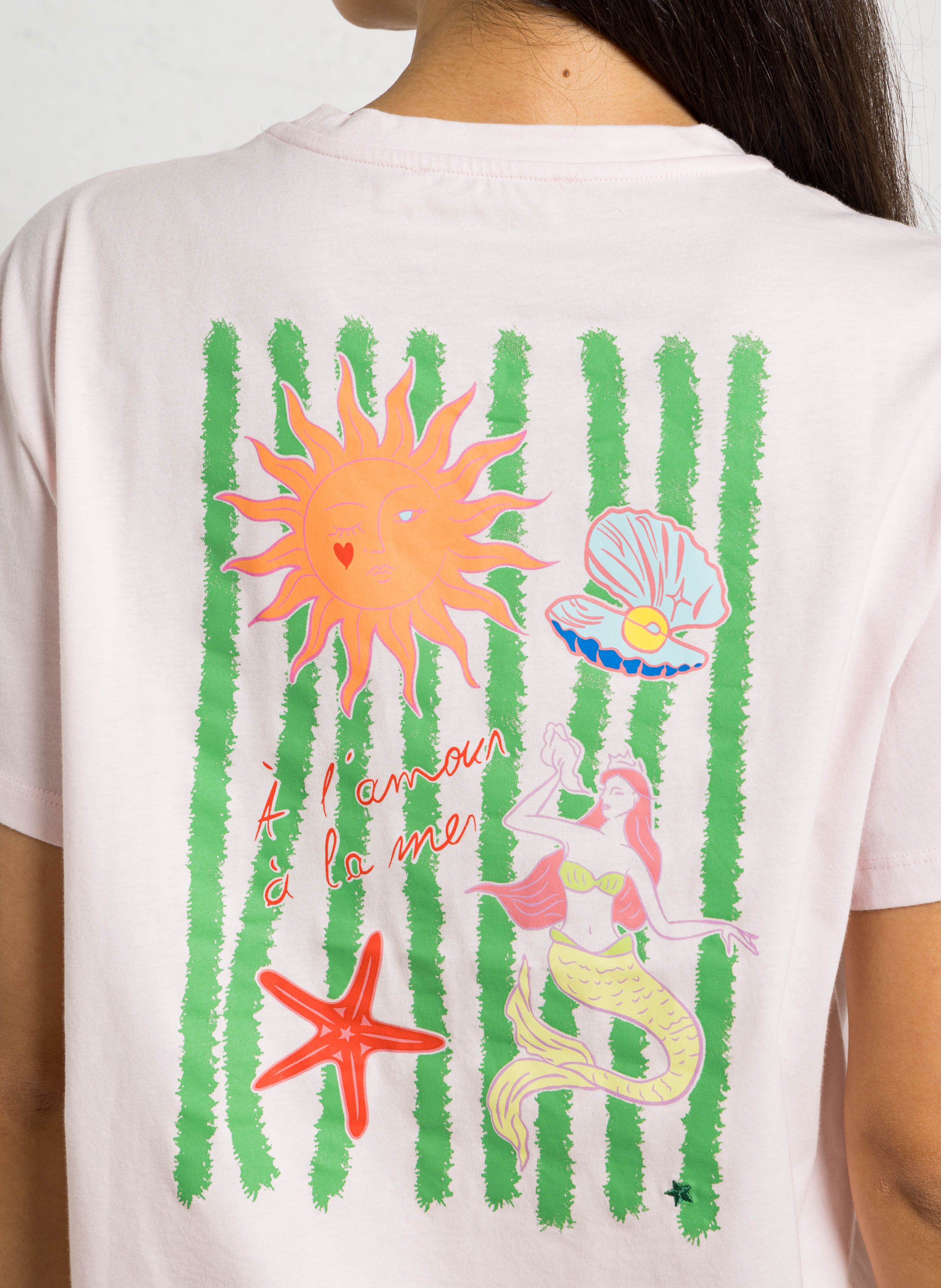 Tee-shirt droit col rond sérigraphié en coton LA PETITE ETOILE Rose