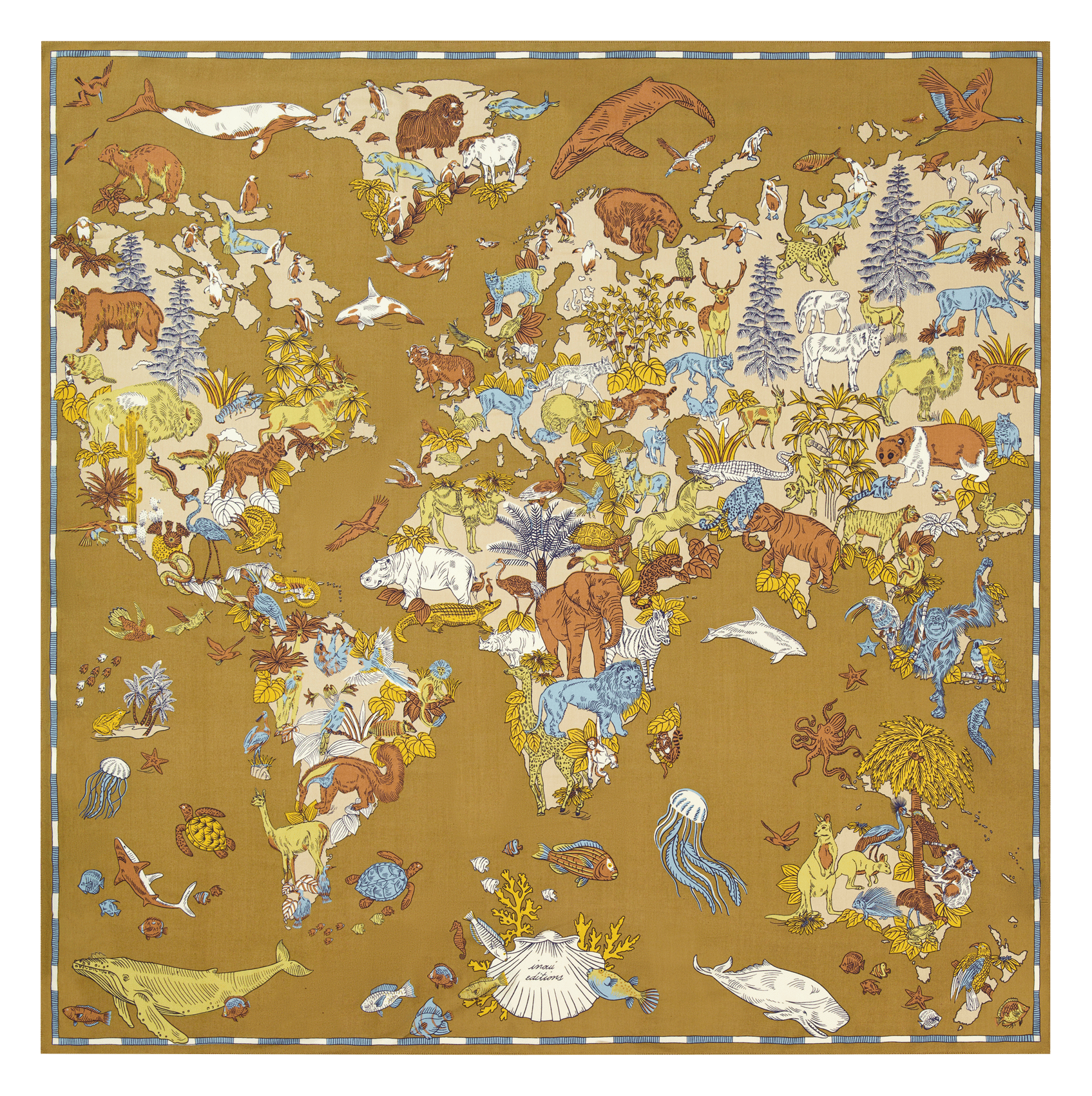 Carré imprimé animalier en soie mélangée INOUI EDITIONS Beige