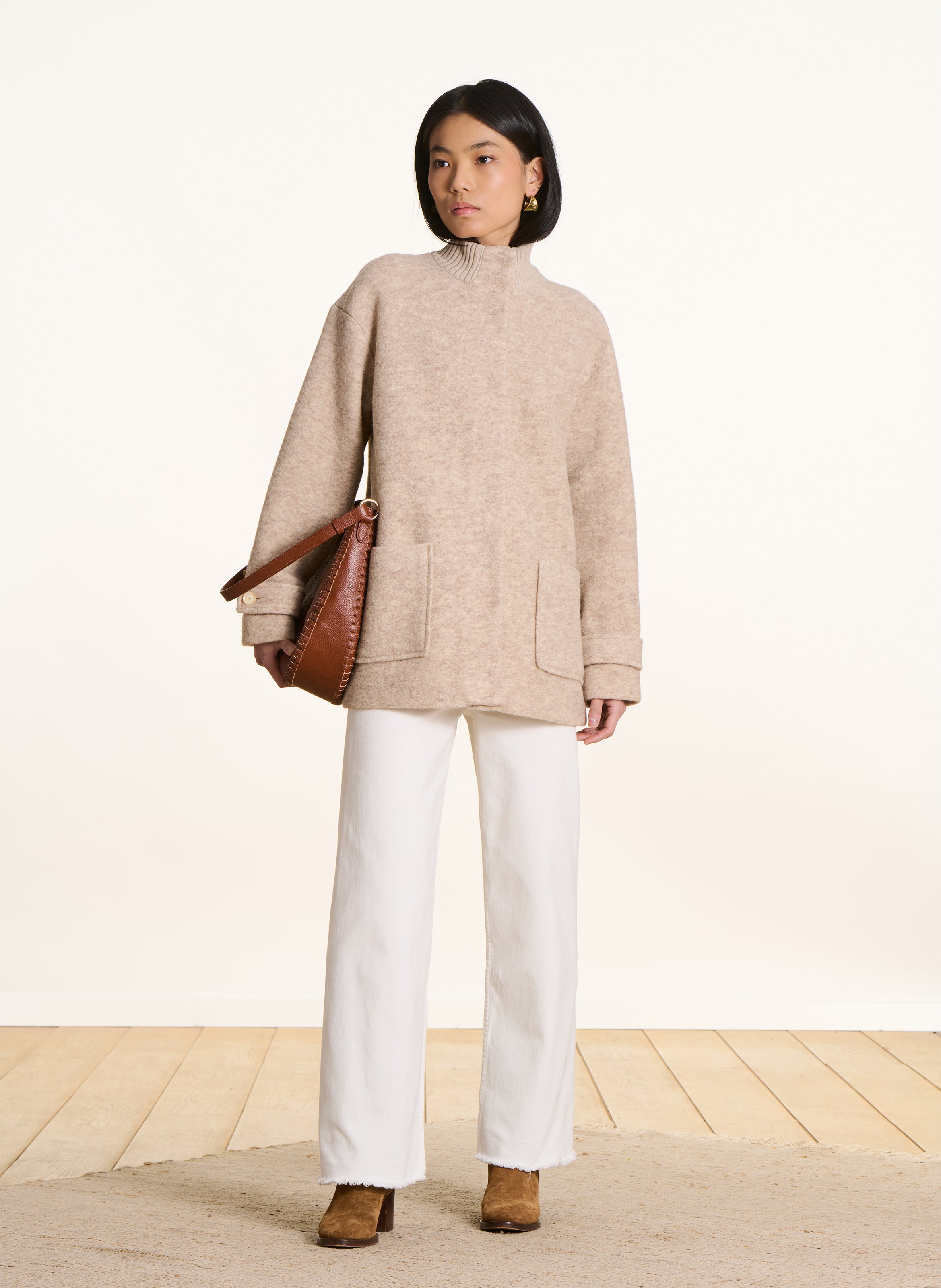 Veste col montant en laine mélangée LA FEE MARABOUTEE Blanc