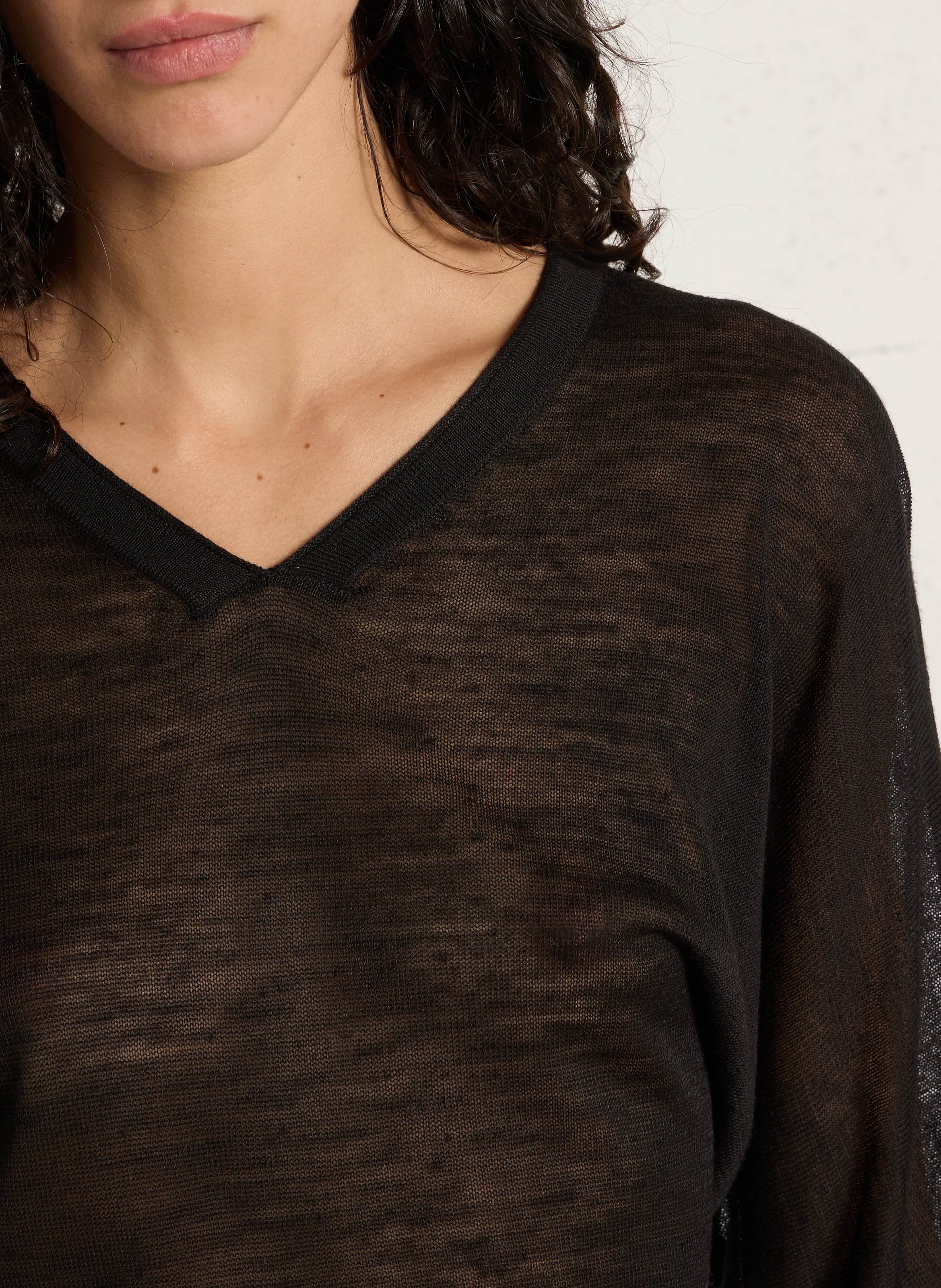 Pull ample col V en maille fine IMPERIAL Noir