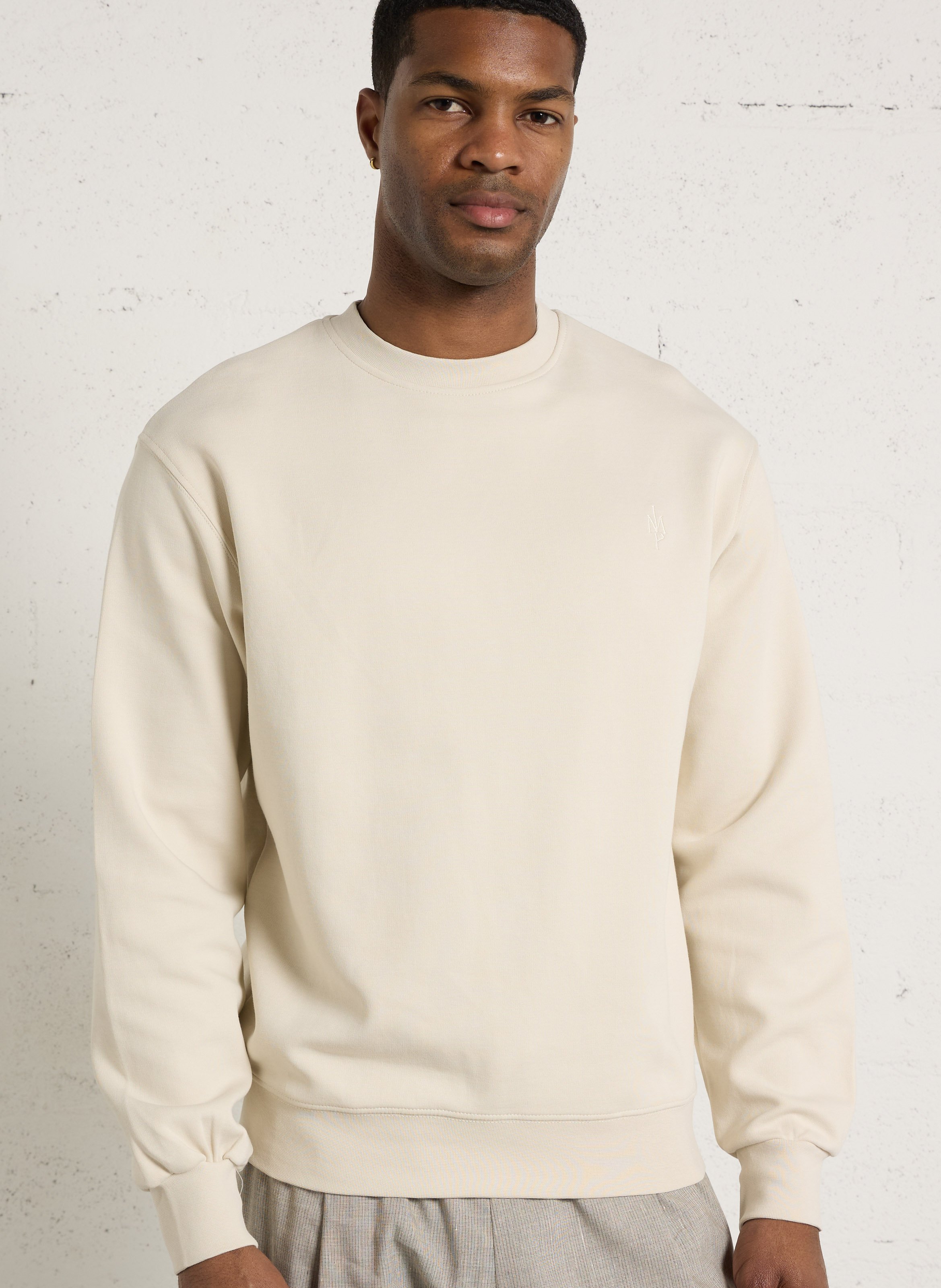 Gerader Rundhalsausschnitt-Sweatshirt aus Baumwolle mit Stickerei IMPERIAL Beige