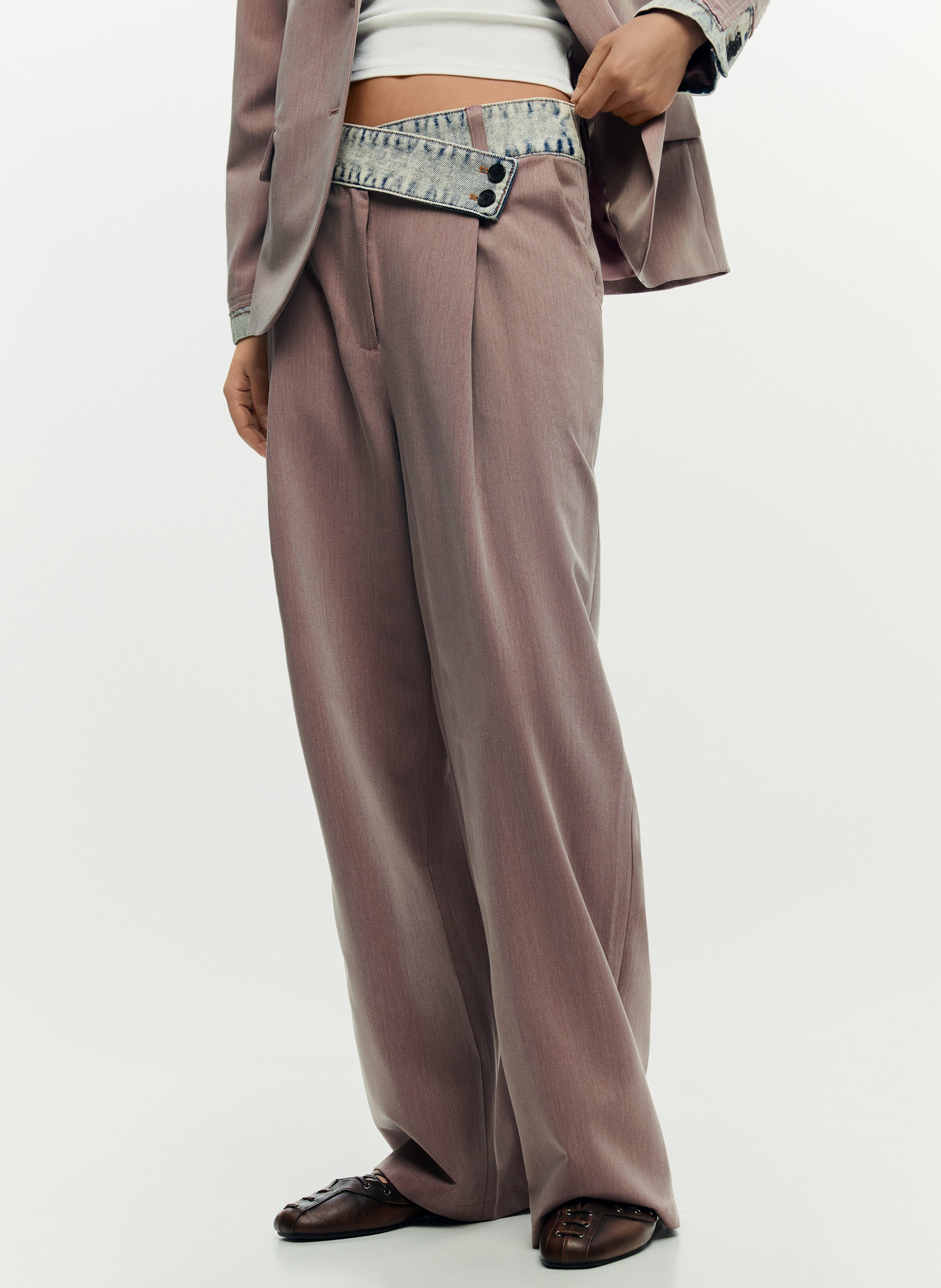 Pantalon à pinces uni taille asymétrique DESIGUAL Rouge