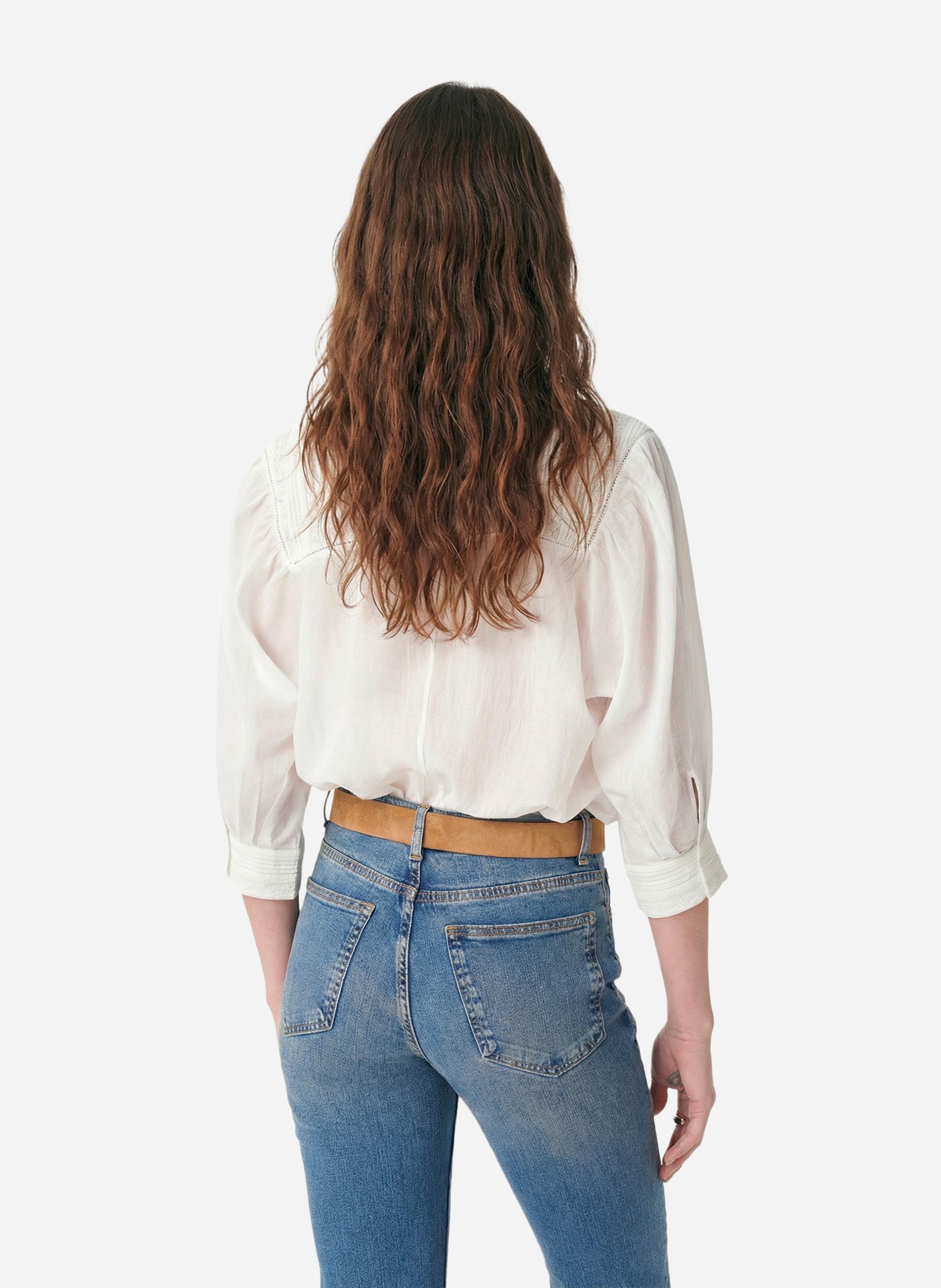 Blouse col V à volants VANESSA BRUNO Blanc