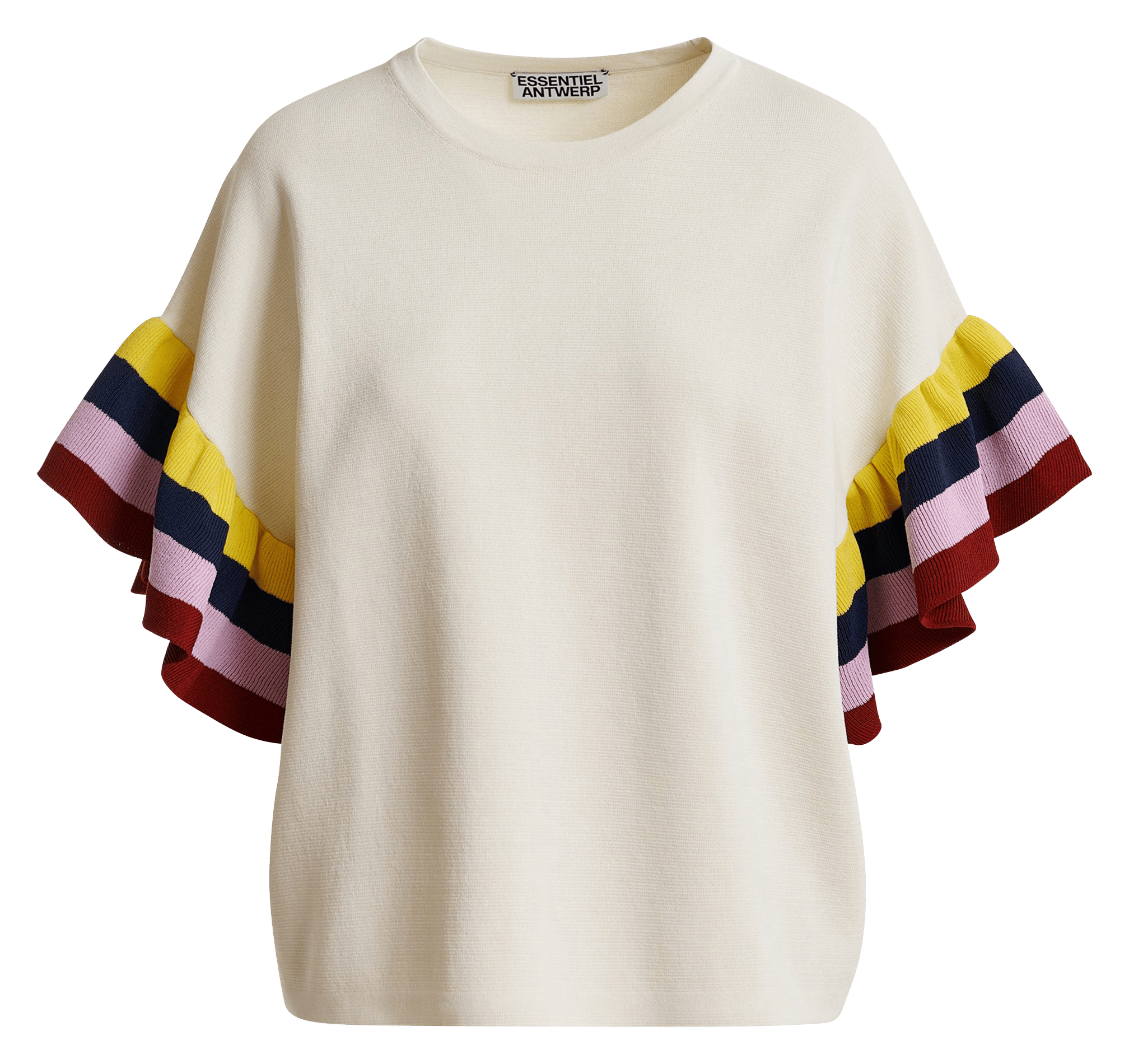 Oberteil mit gestreiften Ärmeln uni ESSENTIEL ANTWERP Weiss