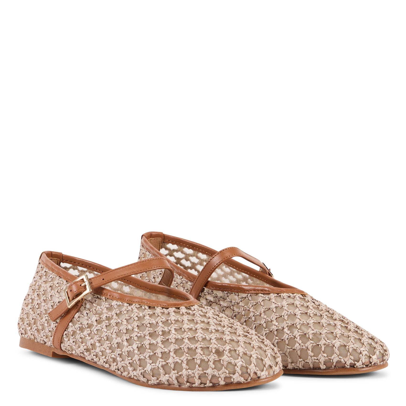 Doorgestikte ballerina's met enkelbandje TORAL Beige