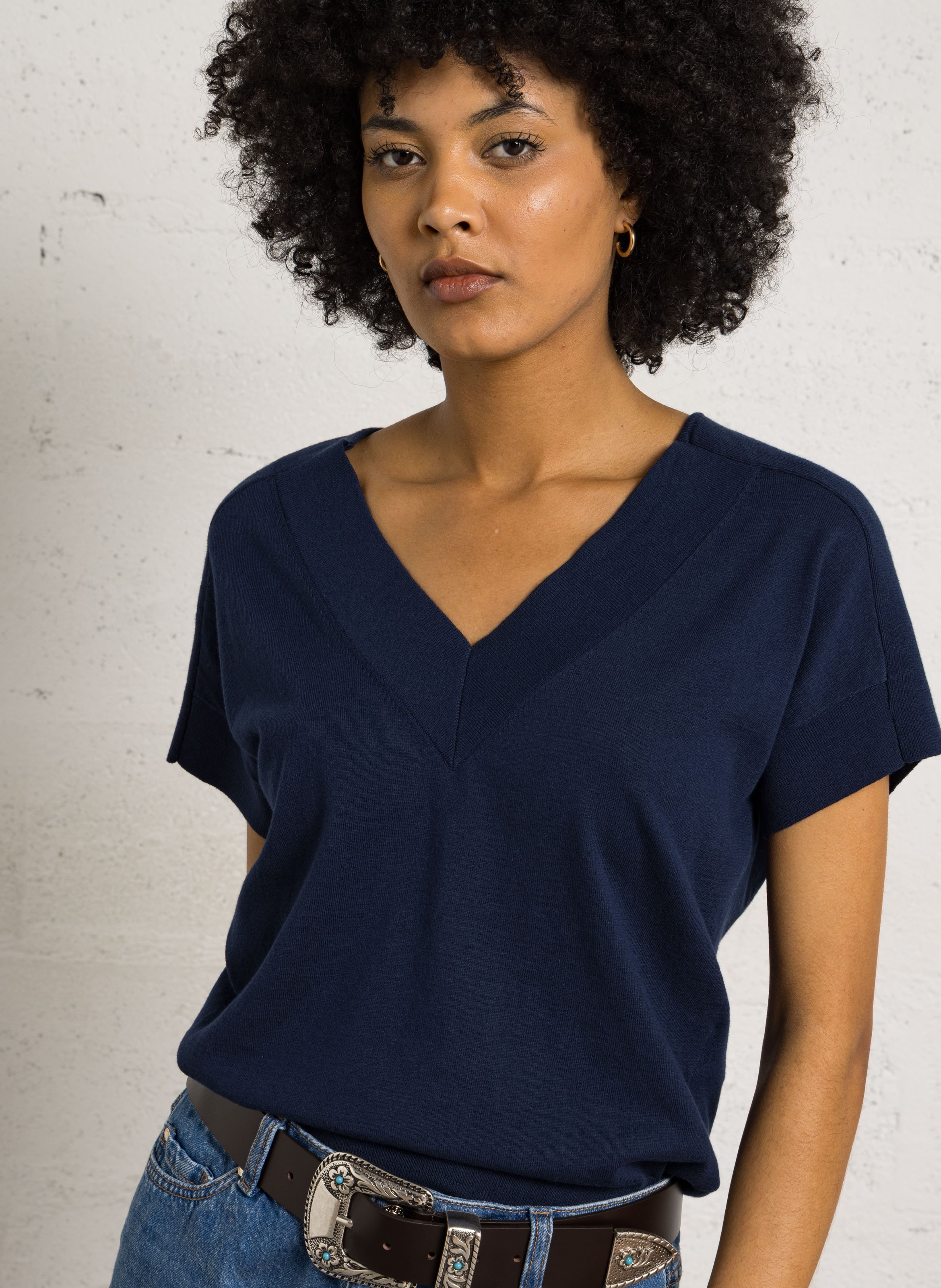 Top oversize col V en coton MAISON 123