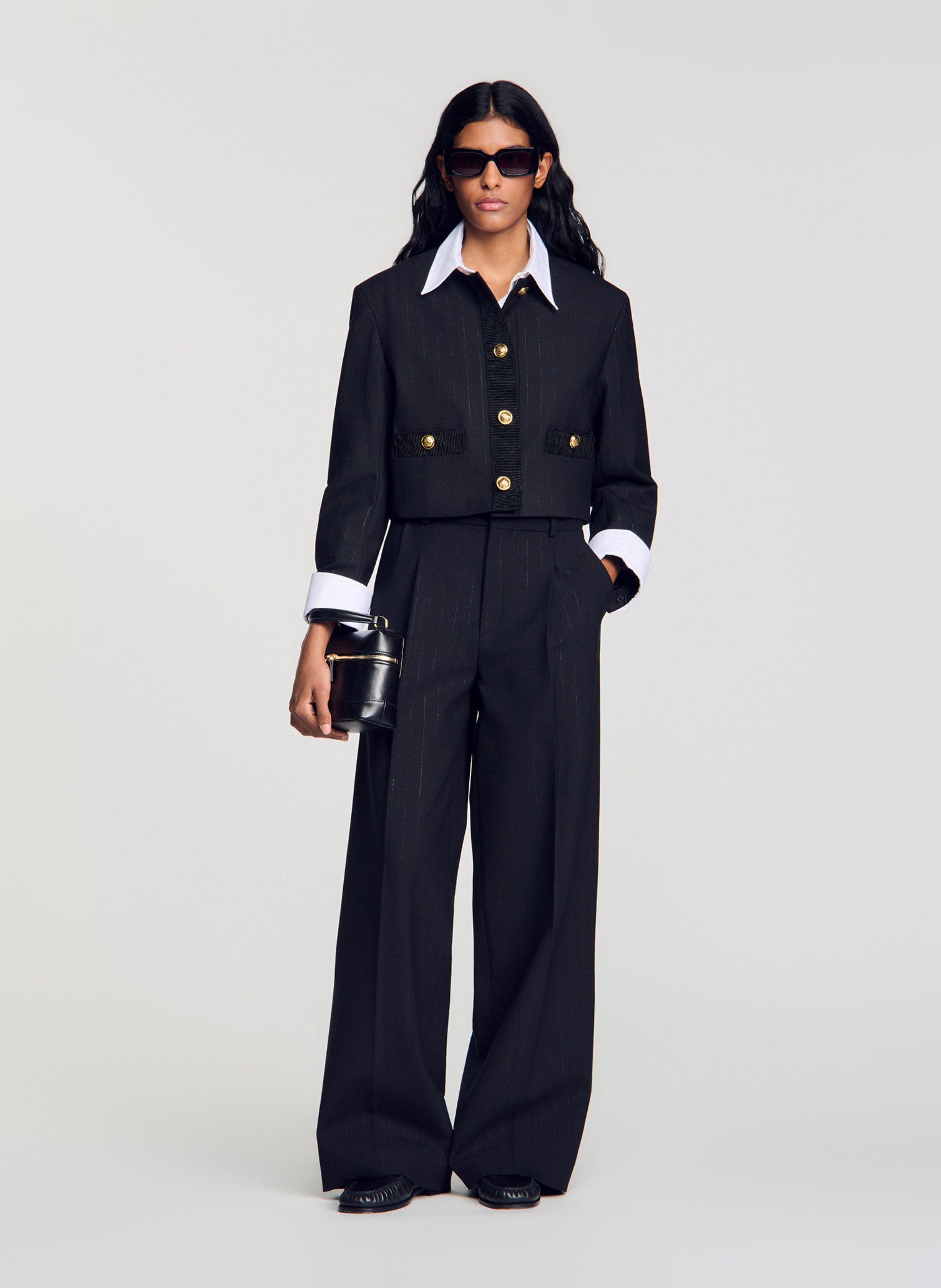 High-waisted wide-leg pants SANDRO Black