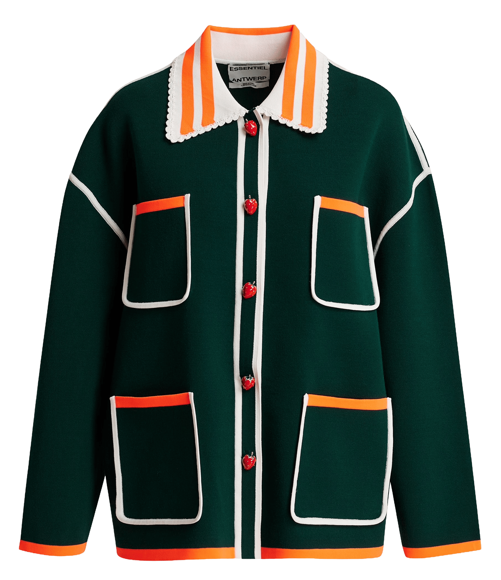 Oversize-Strickjacke mit klassischem Kragen ESSENTIEL ANTWERP Grun