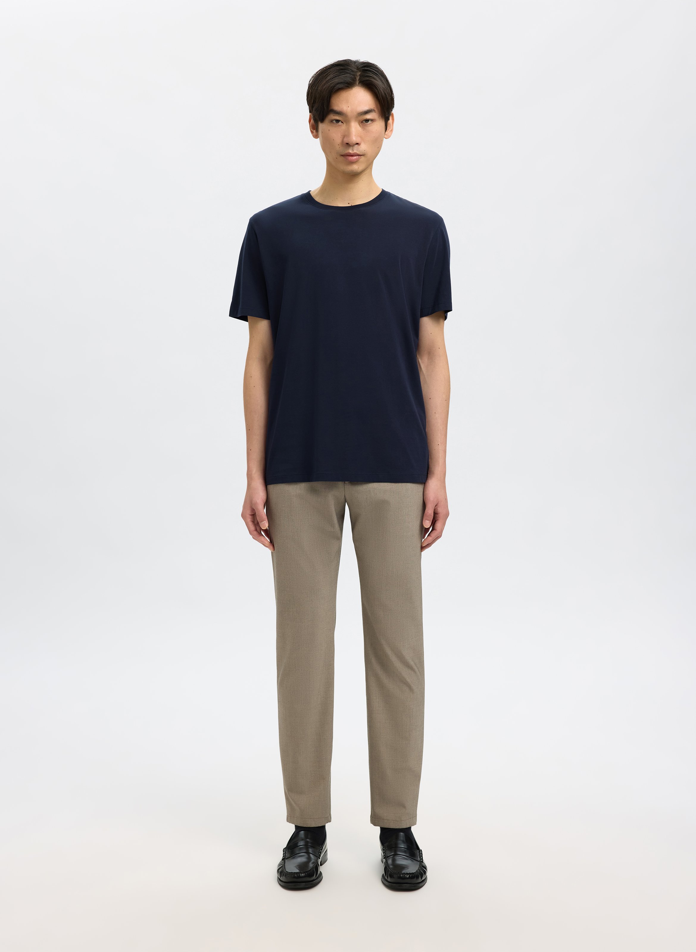 Gerade geschnittenes Rundhals-T-Shirt aus Baumwolle SELECTED Blau