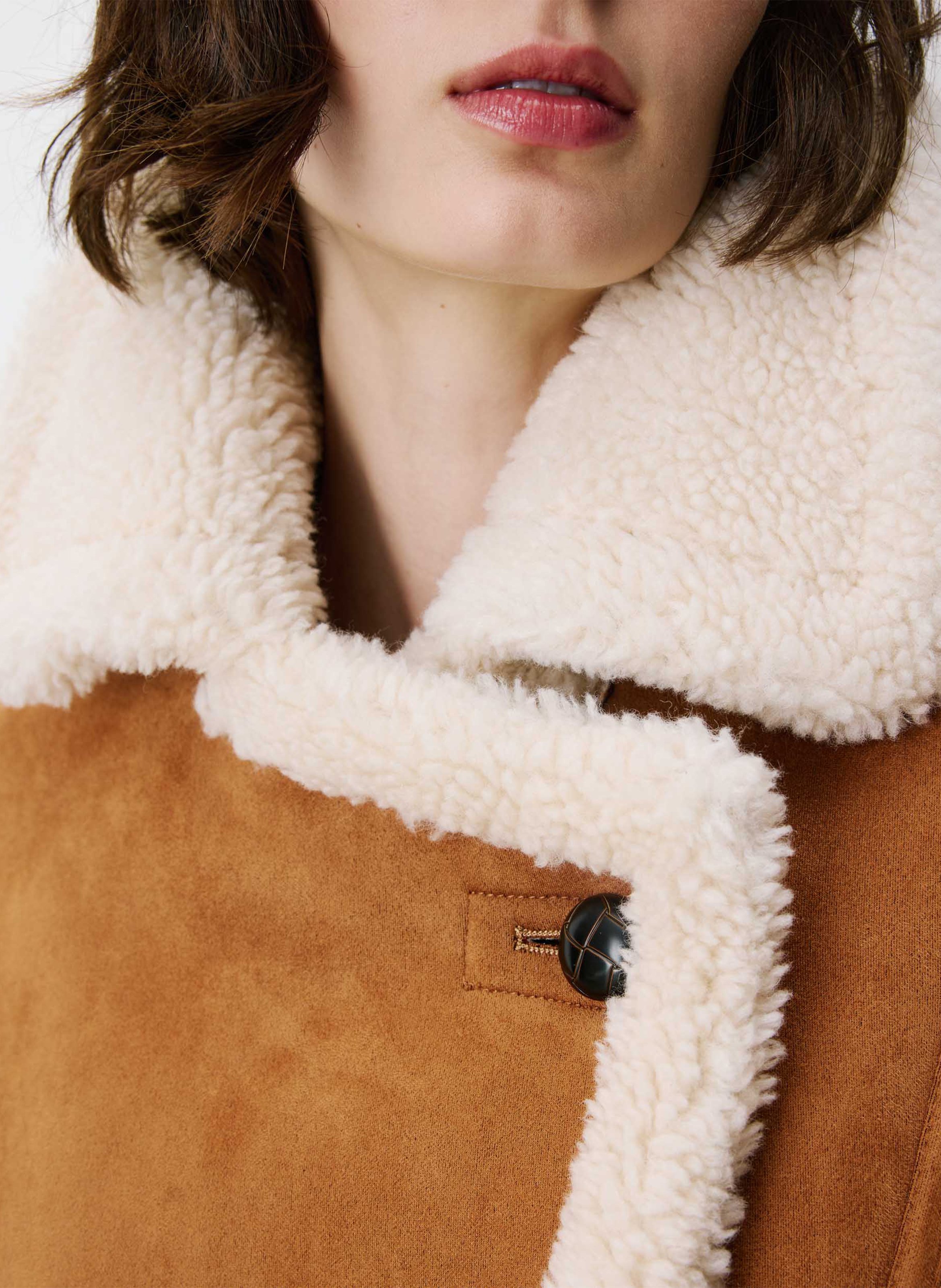 Manteau ample col à fourrure synthétique GRACE ET MILA Marron
