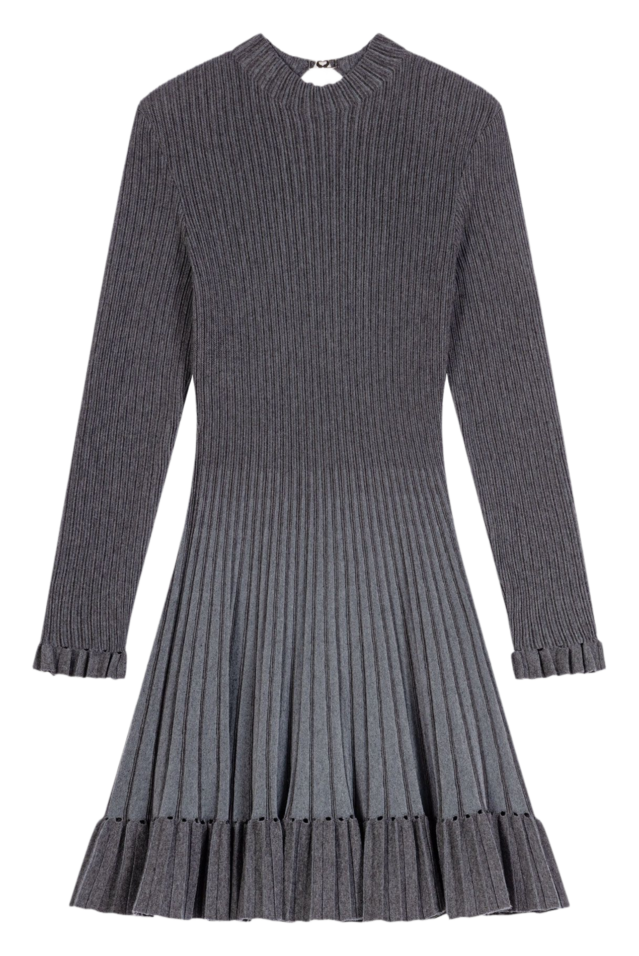 Robe moulante évasée col rond plissée MAJE Gris