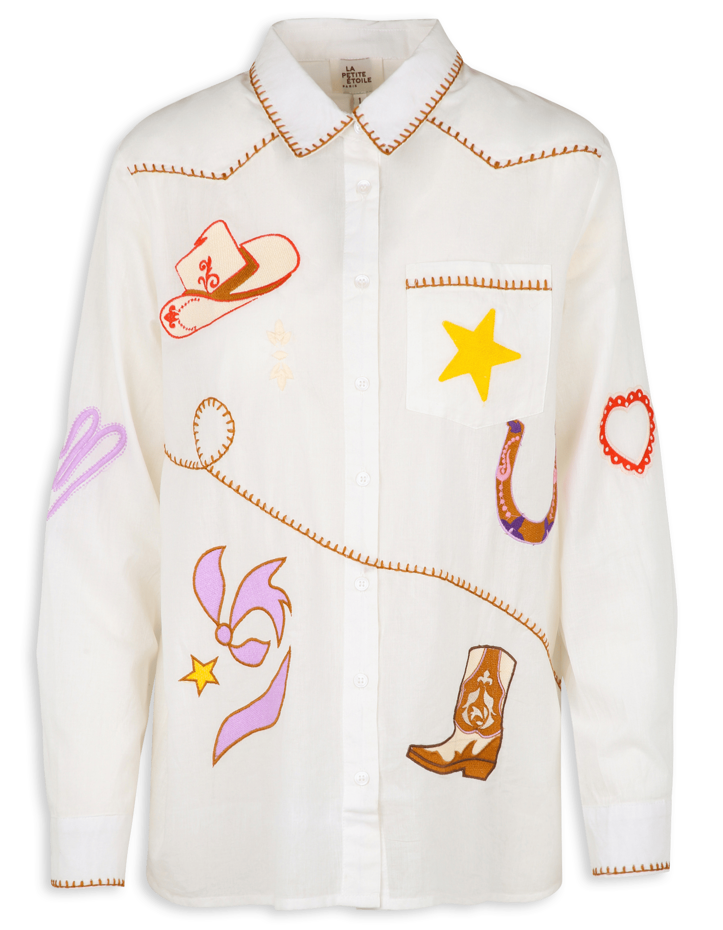 Straight embroidered cotton shirt with classic collar LA PETITE ETOILE Beige
