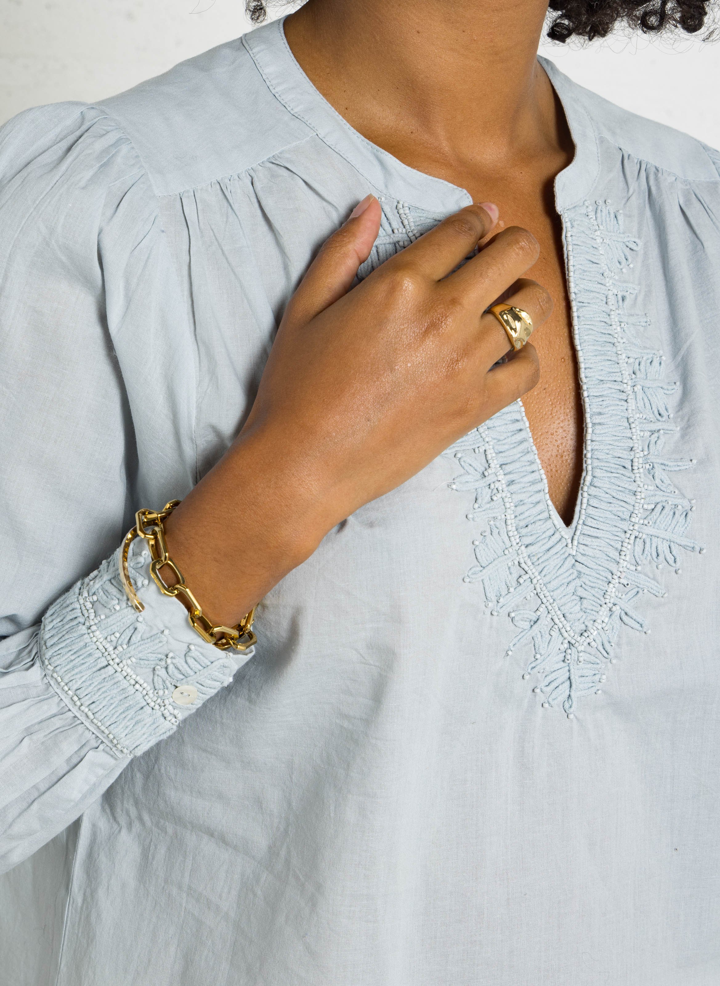 Blouse avec broderie en coton MAISON 123 Bleu