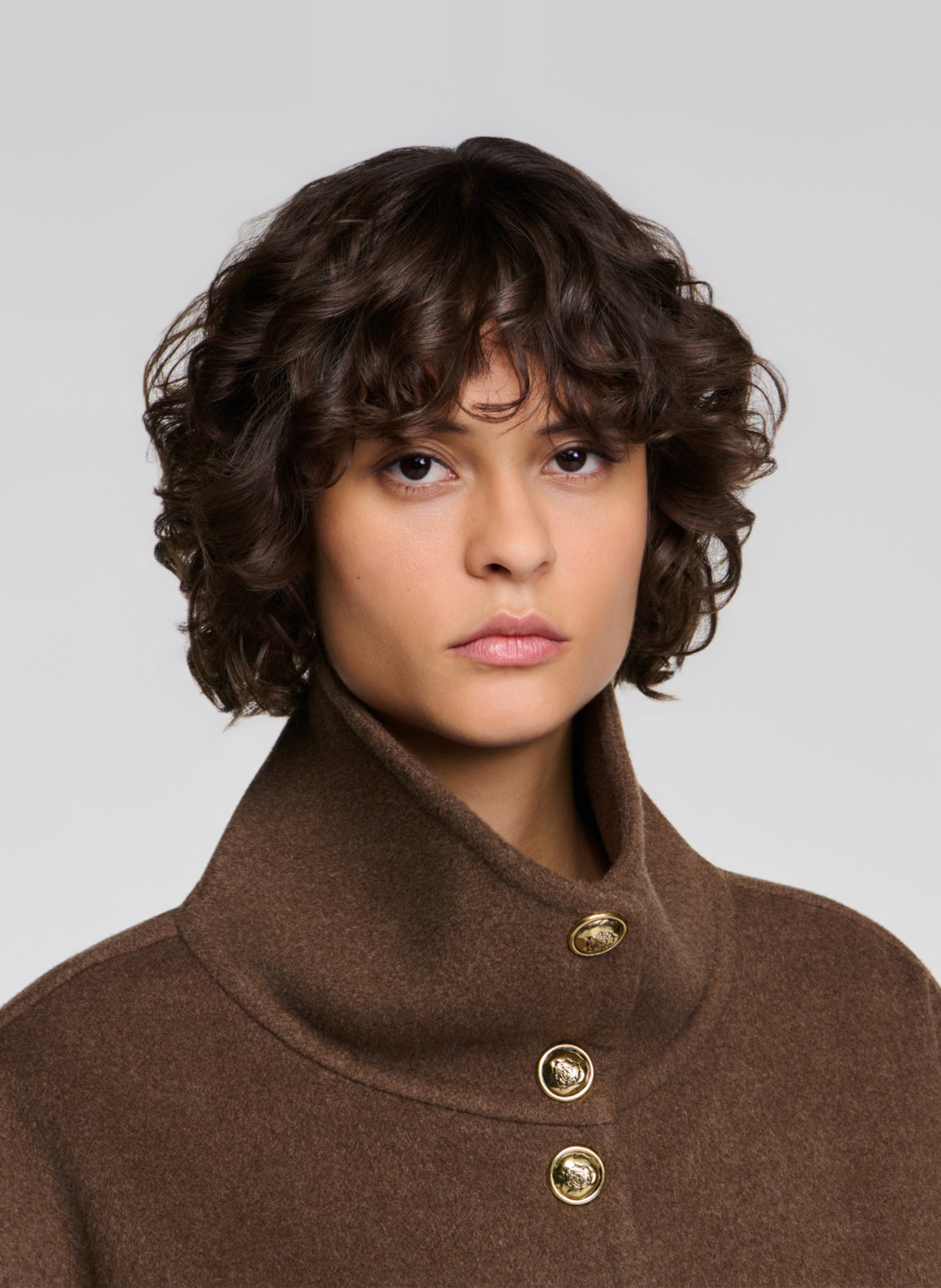 Manteau ample col montant en laine mélangée SANDRO Kaki