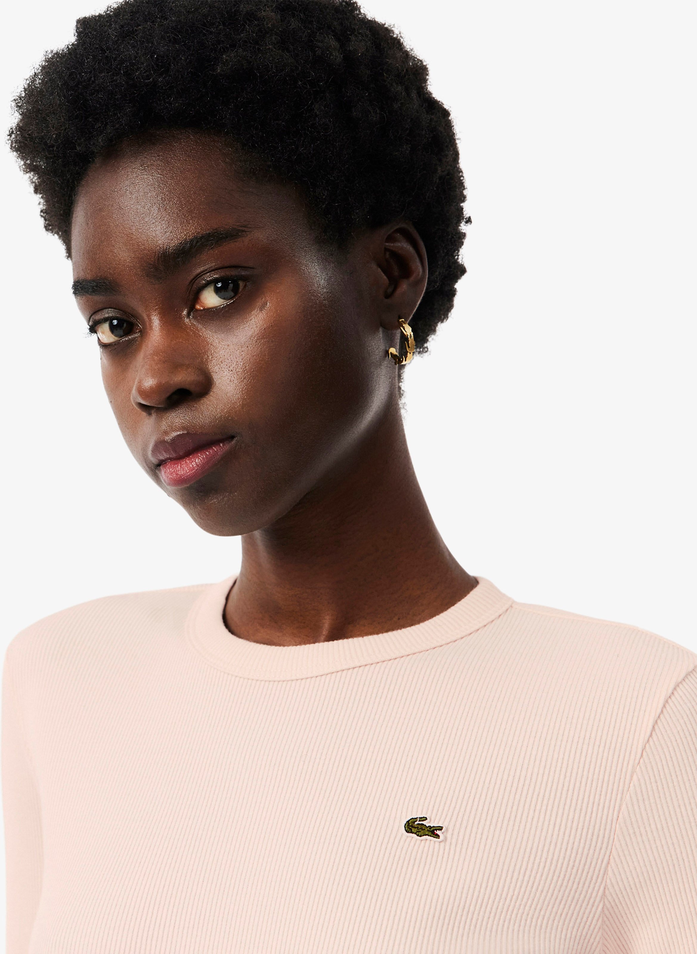 Tee-shirt col rond ajusté en coton LACOSTE Rose
