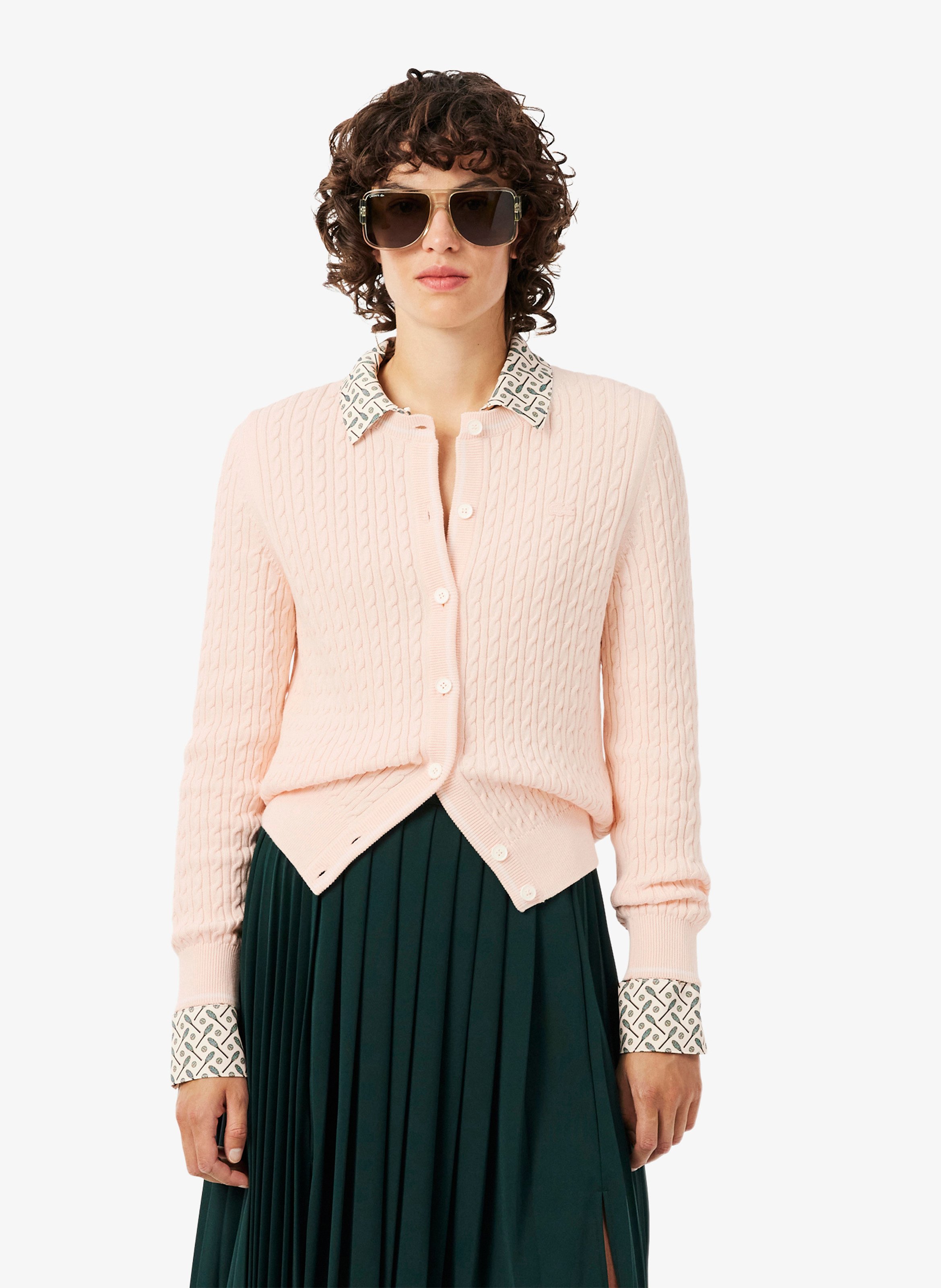 Cardigan droit en coton mélangé LACOSTE Rose