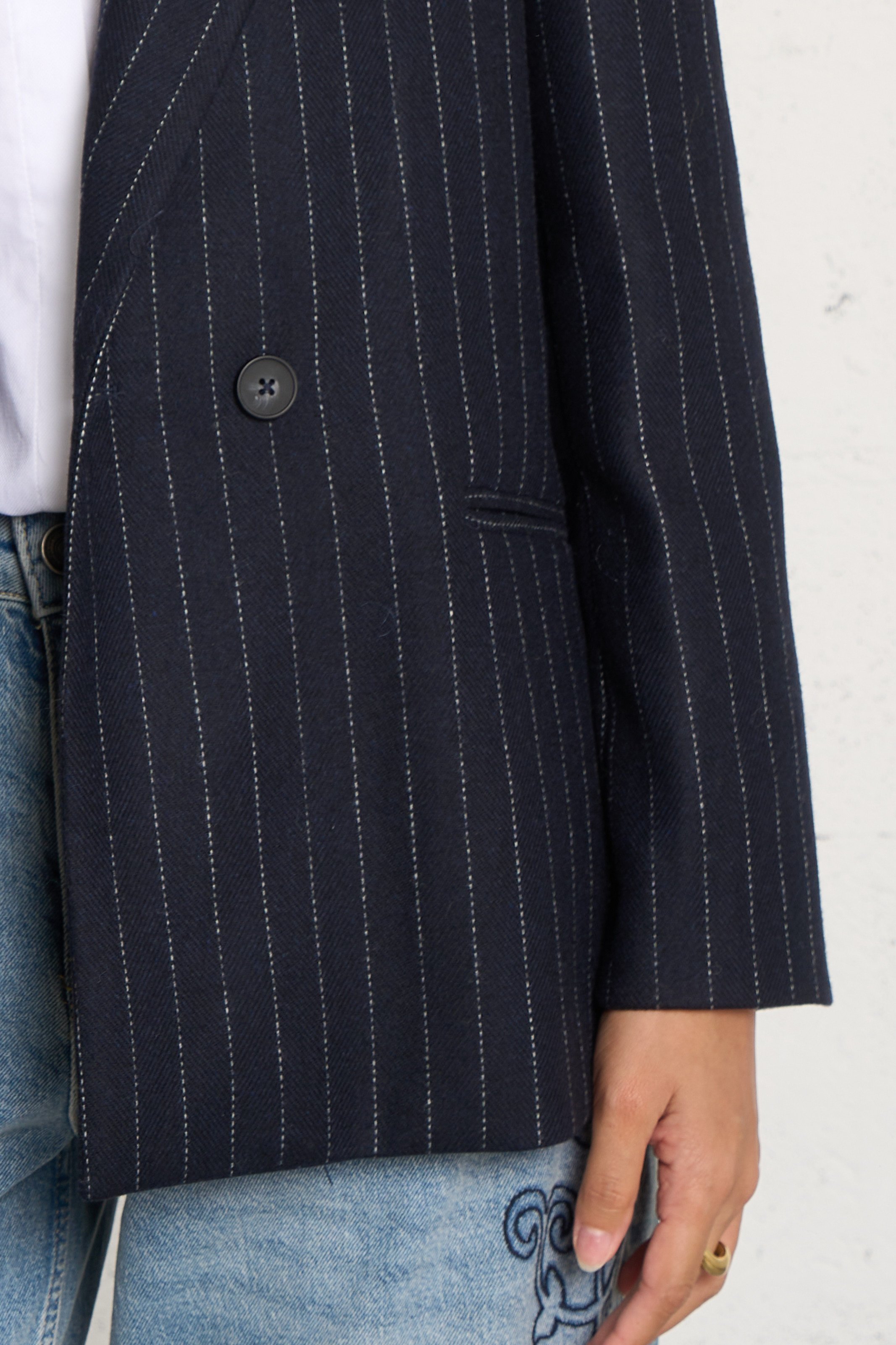 Gerader Blazer mit Streifen aus Wollmischung MAISON HOTEL Blau