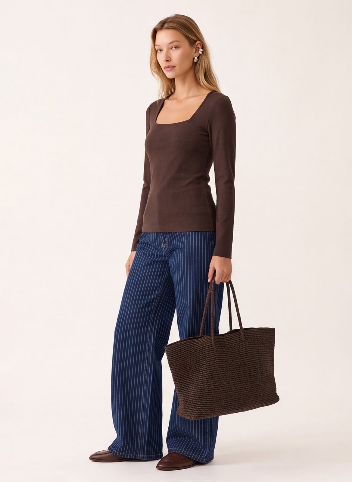 Top droit col carré en coton mélangé | Marron KOOKAI Femme