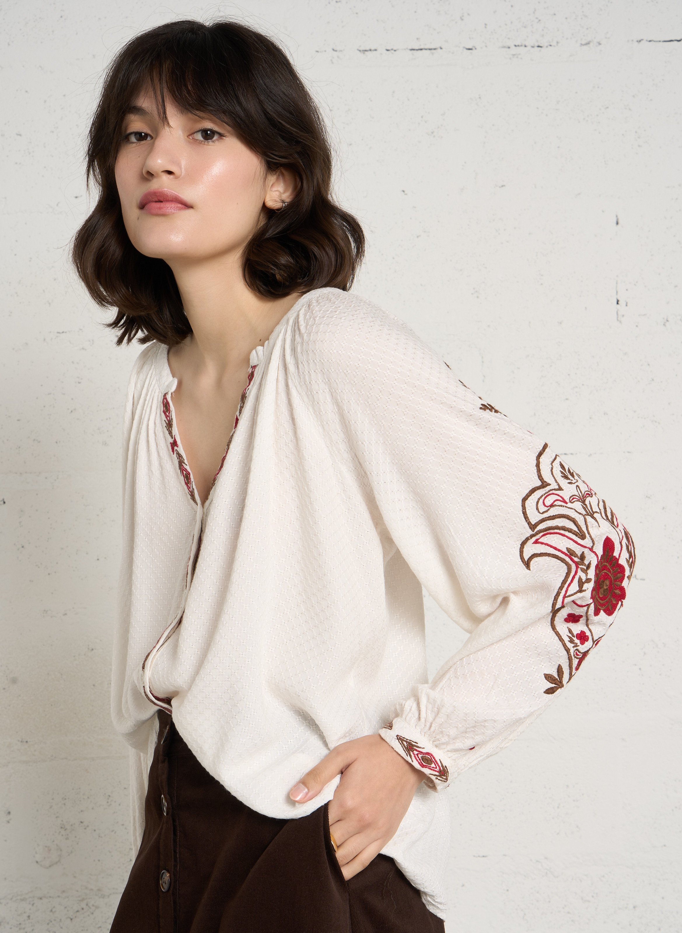 Embroidered blouse with Henley collar LA PETITE ETOILE