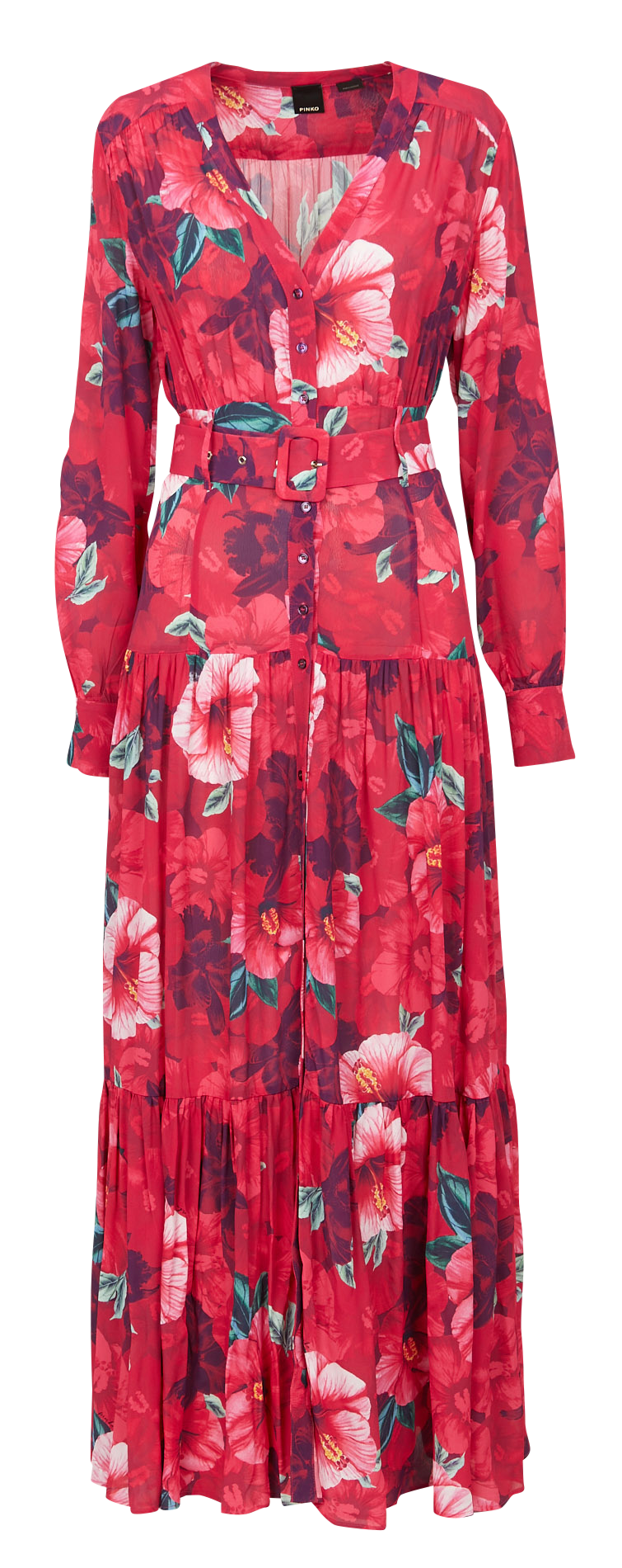 Long floral print V-neck dress PINKO Pink