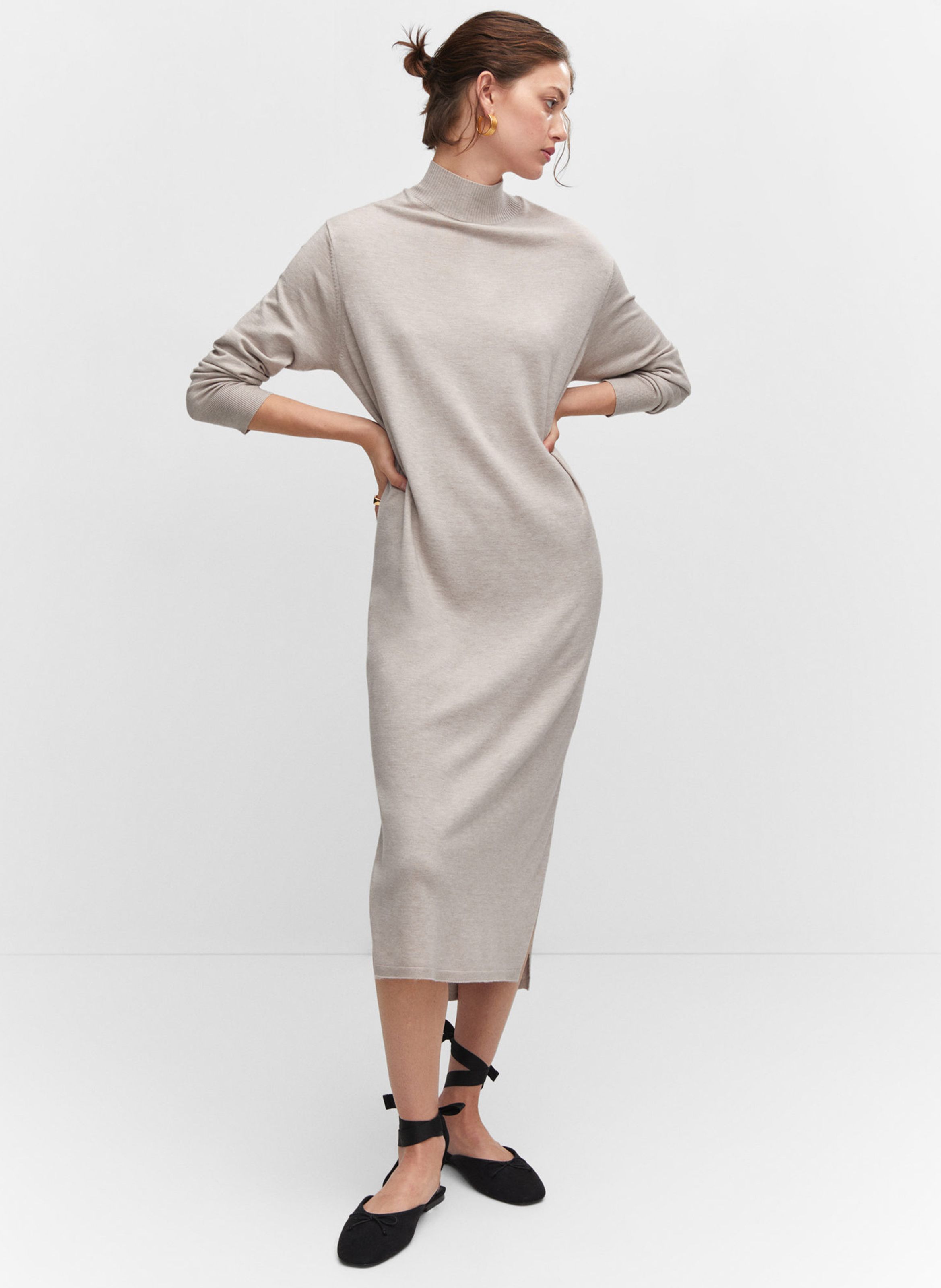 Robe pull col montant en maille Gris