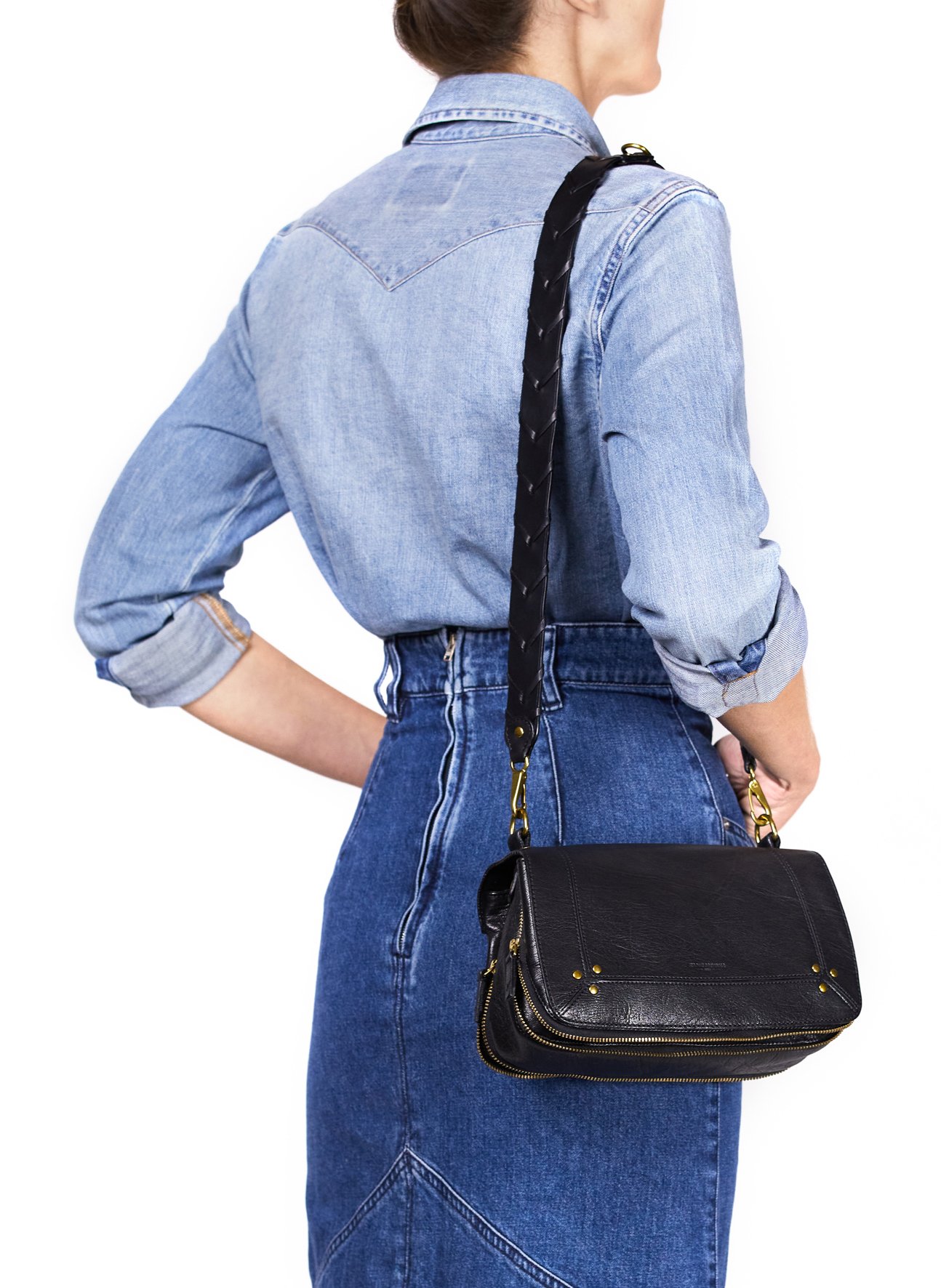 Abnehmbarer Flecht-Schulterriemen aus Leder JEROME DREYFUSS Schwarz