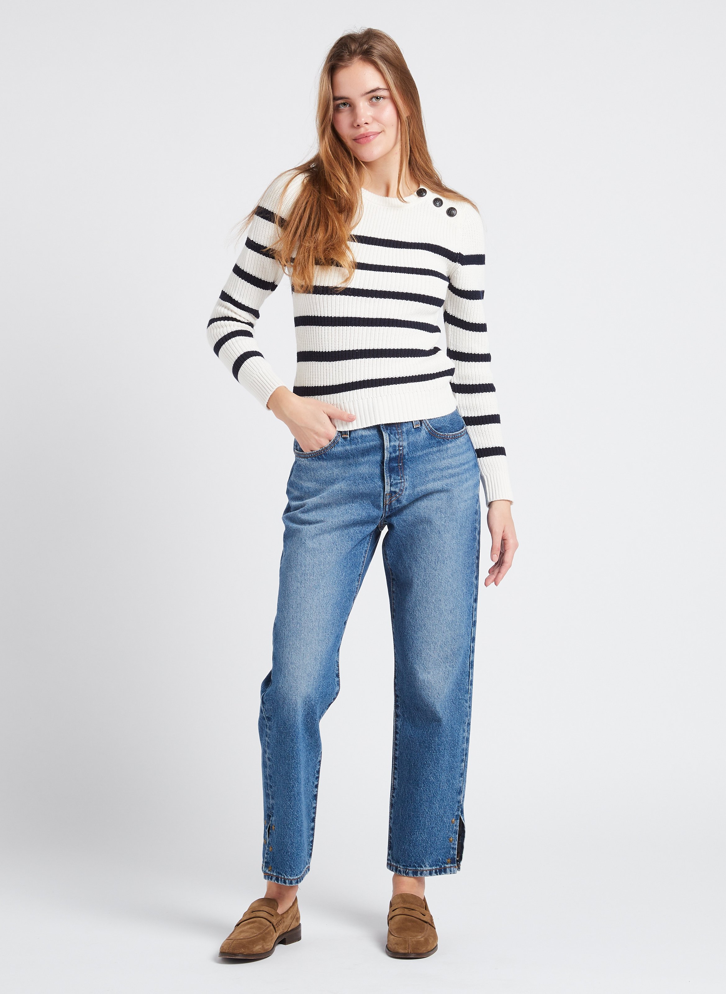 Jean droit cropped en coton LEVI'S Bleu