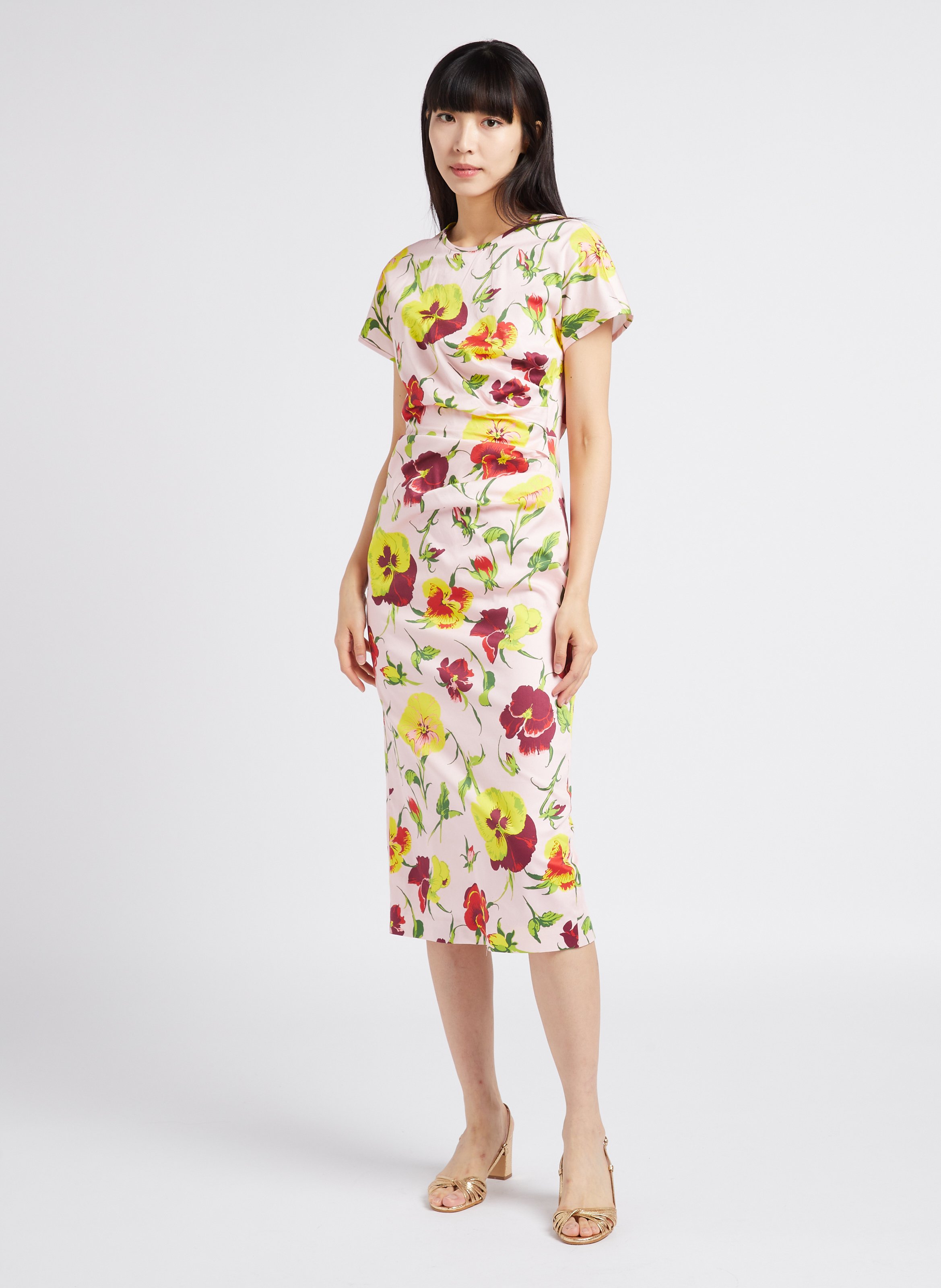 Robe midi col rond imprimé floral en coton MAX MARA WEEK END Rose