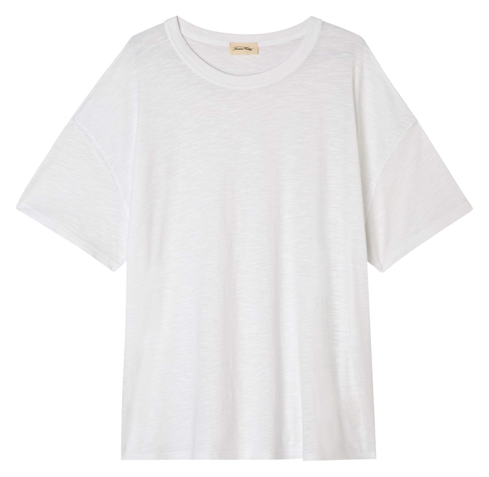 Tee-shirt col rond ample en coton mélangé Blanc
