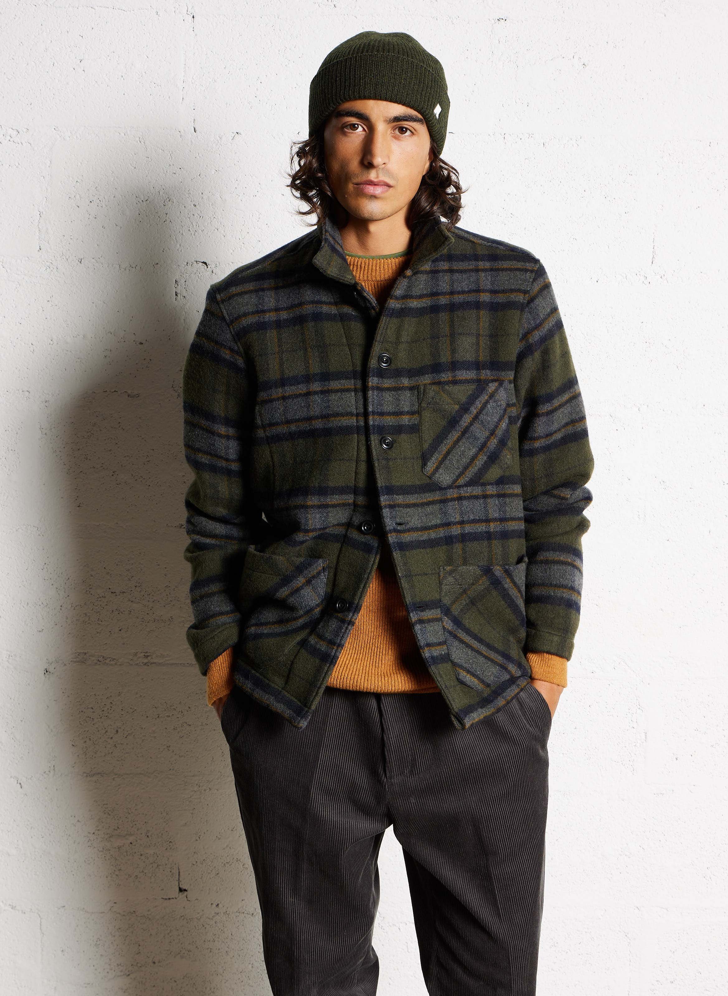 Veste col classique à carreaux en laine mélangée HARTFORD Vert