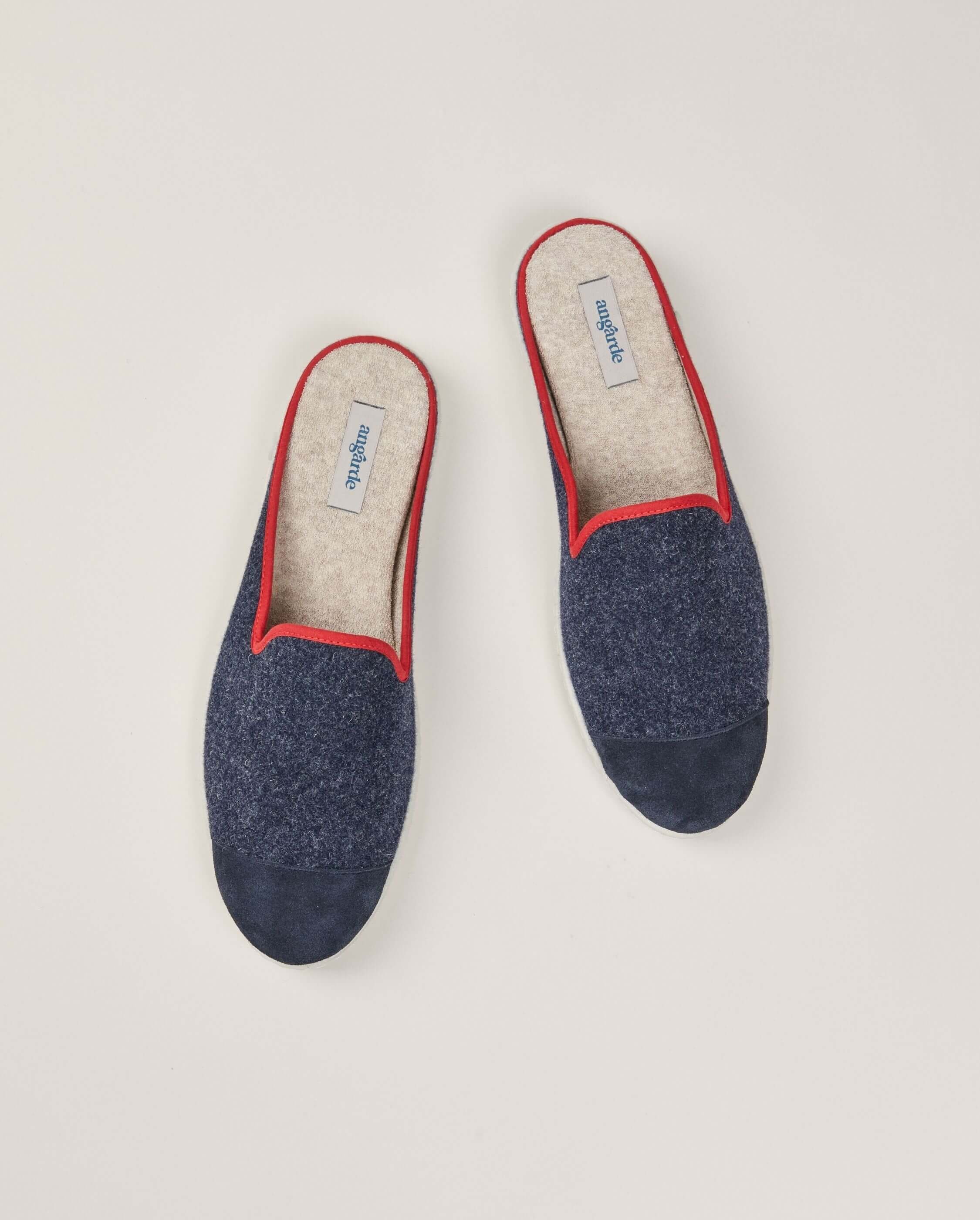 Mule homme laine, marine rouge ANGARDE Bleu